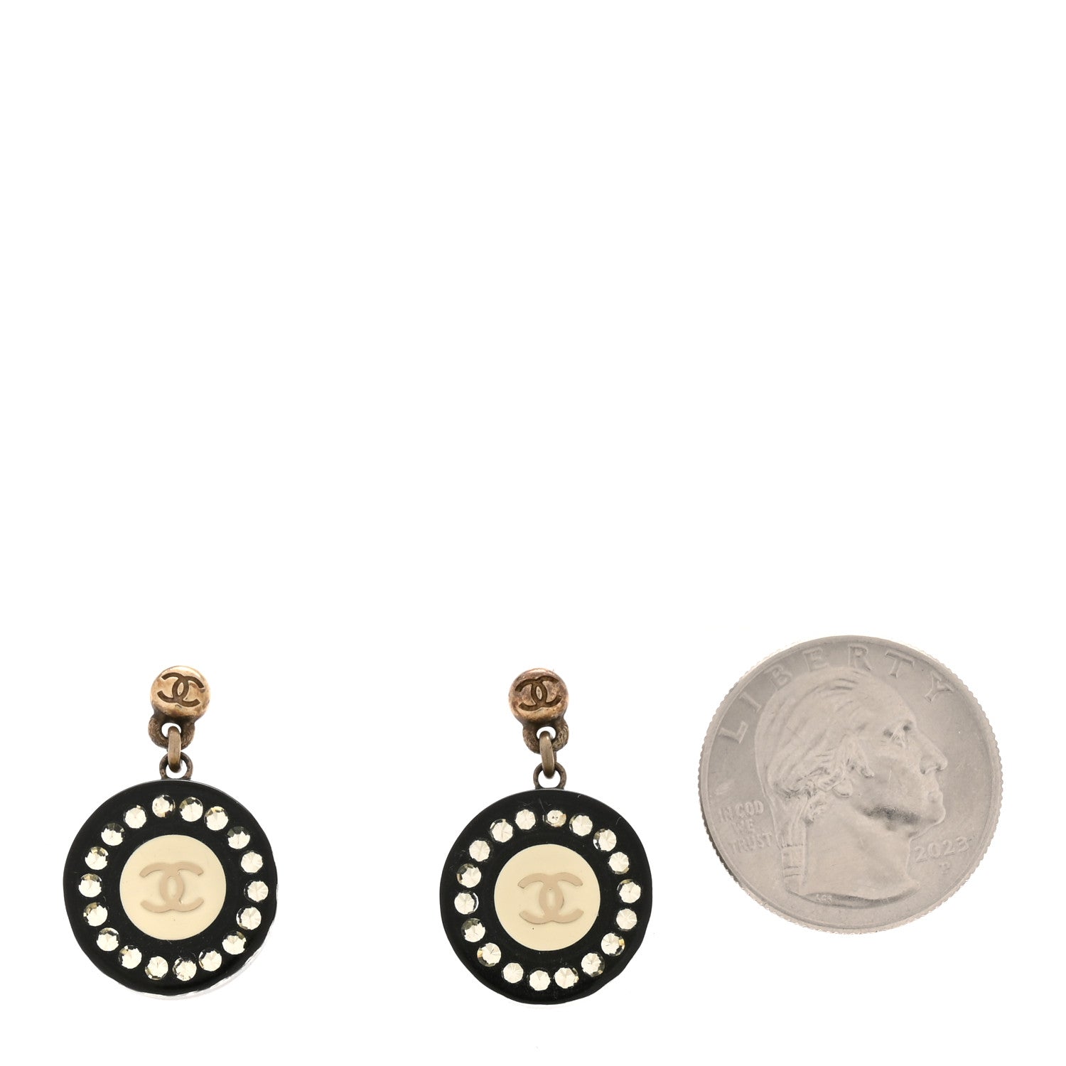 Resin Crystal CC Drop Earrings Black White