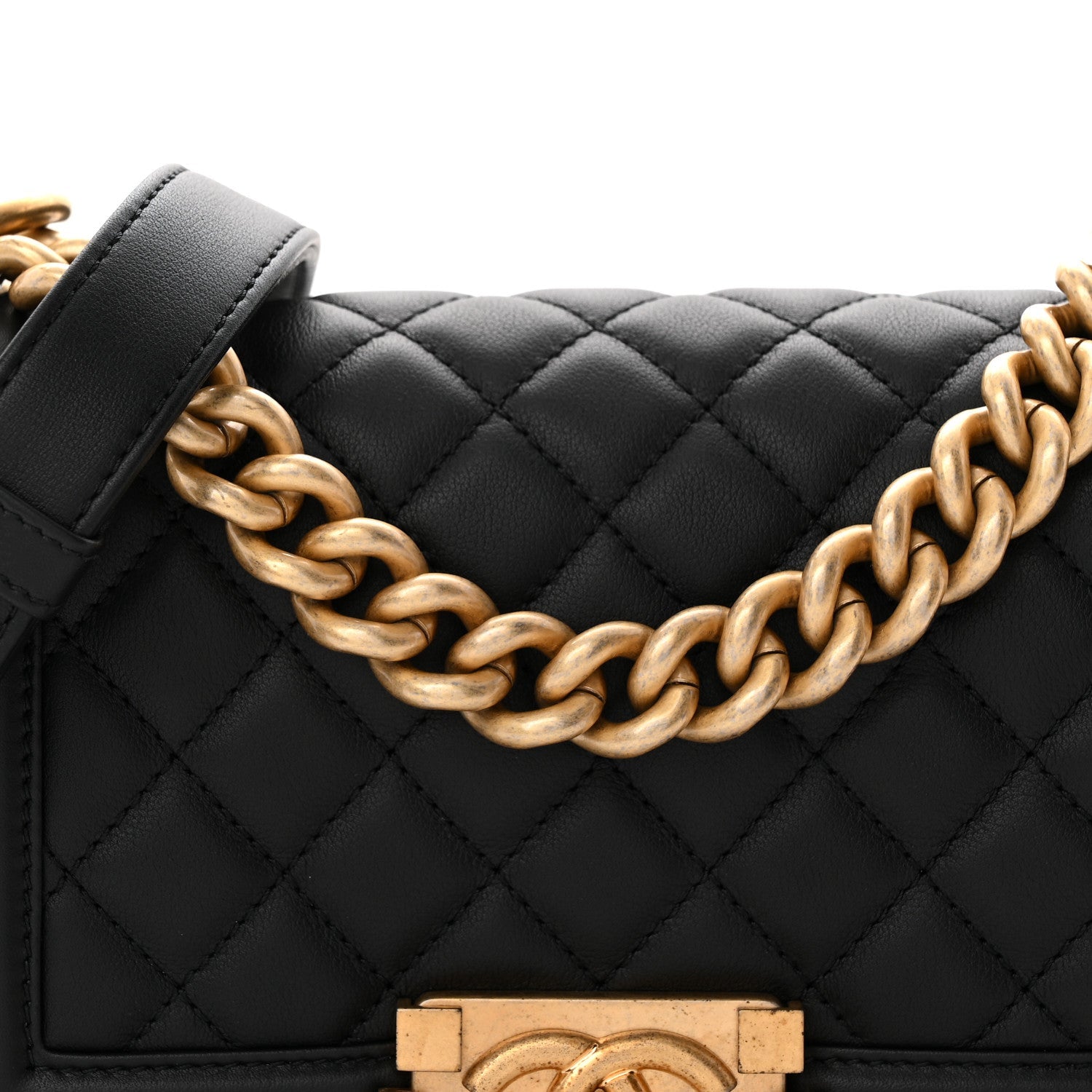 Calfskin Quilted Small Boy Flap Black