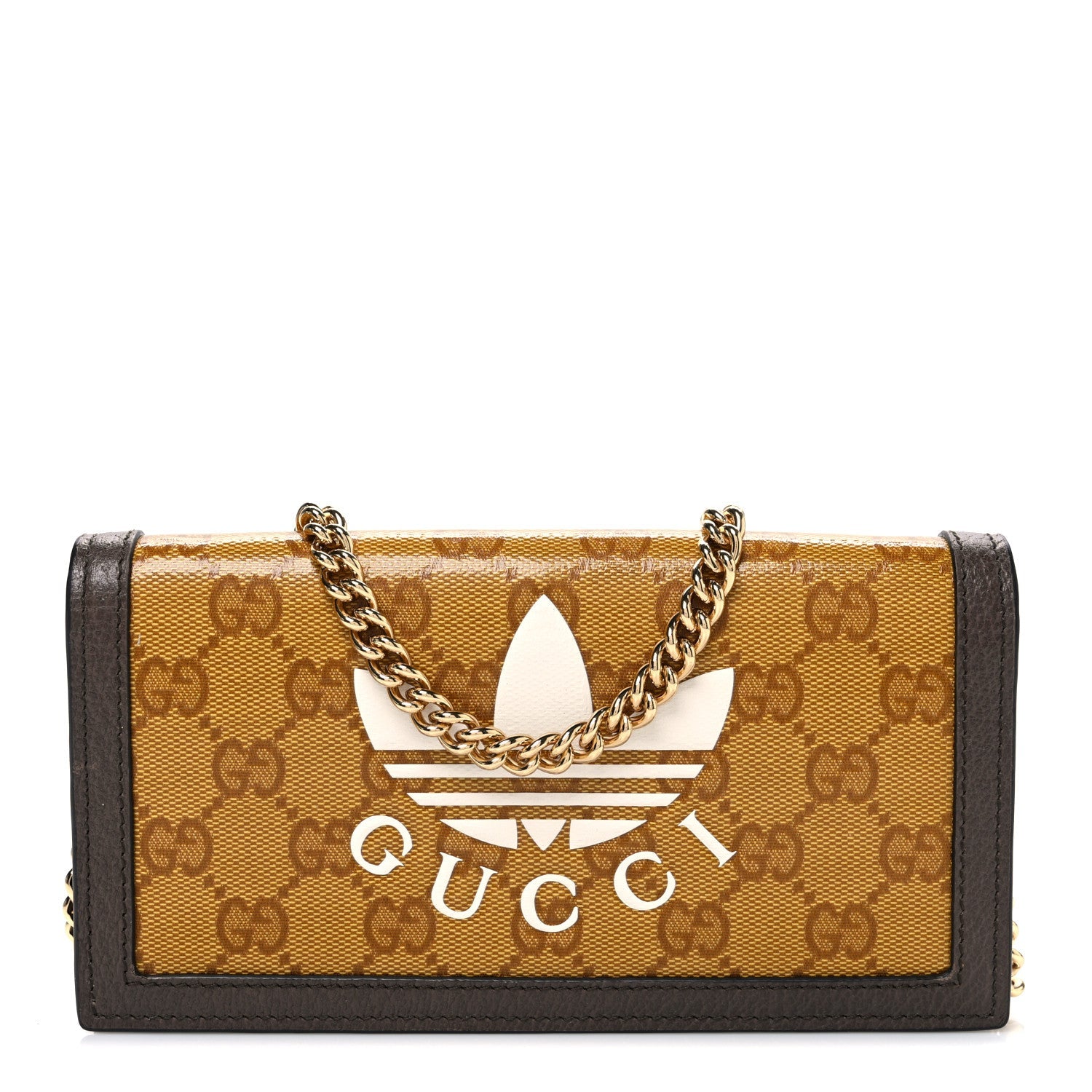 X ADIDAS Monogram Trefoil Embossed Wallet On Chain Brown