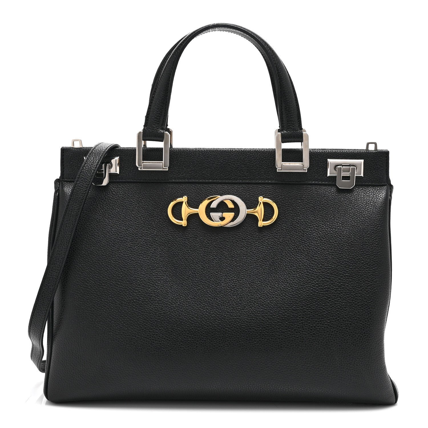 Grainy Calfskin Medium Zumi Top Handle Bag Black