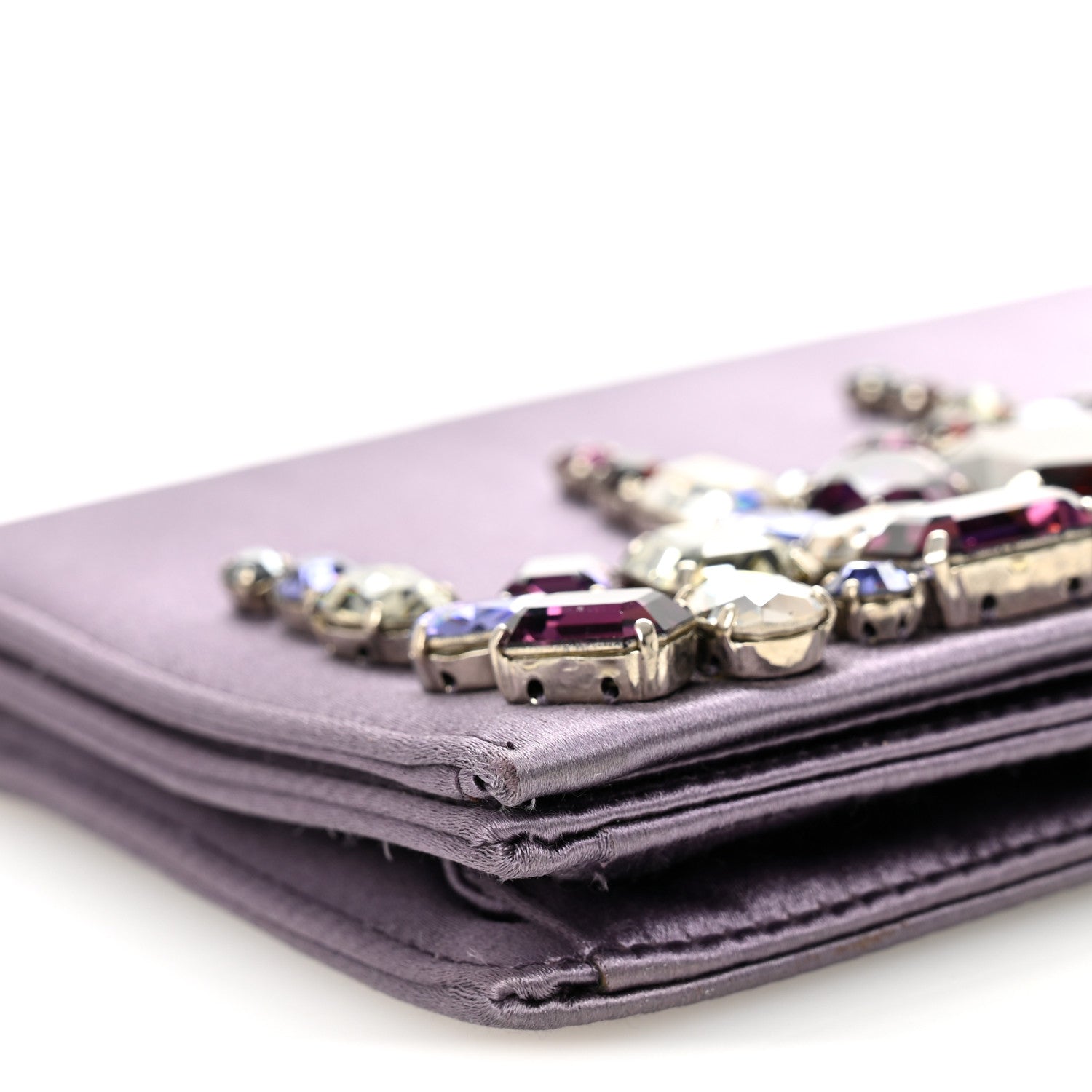 Satin Raso Crystal Embellished Clutch Mirtillo