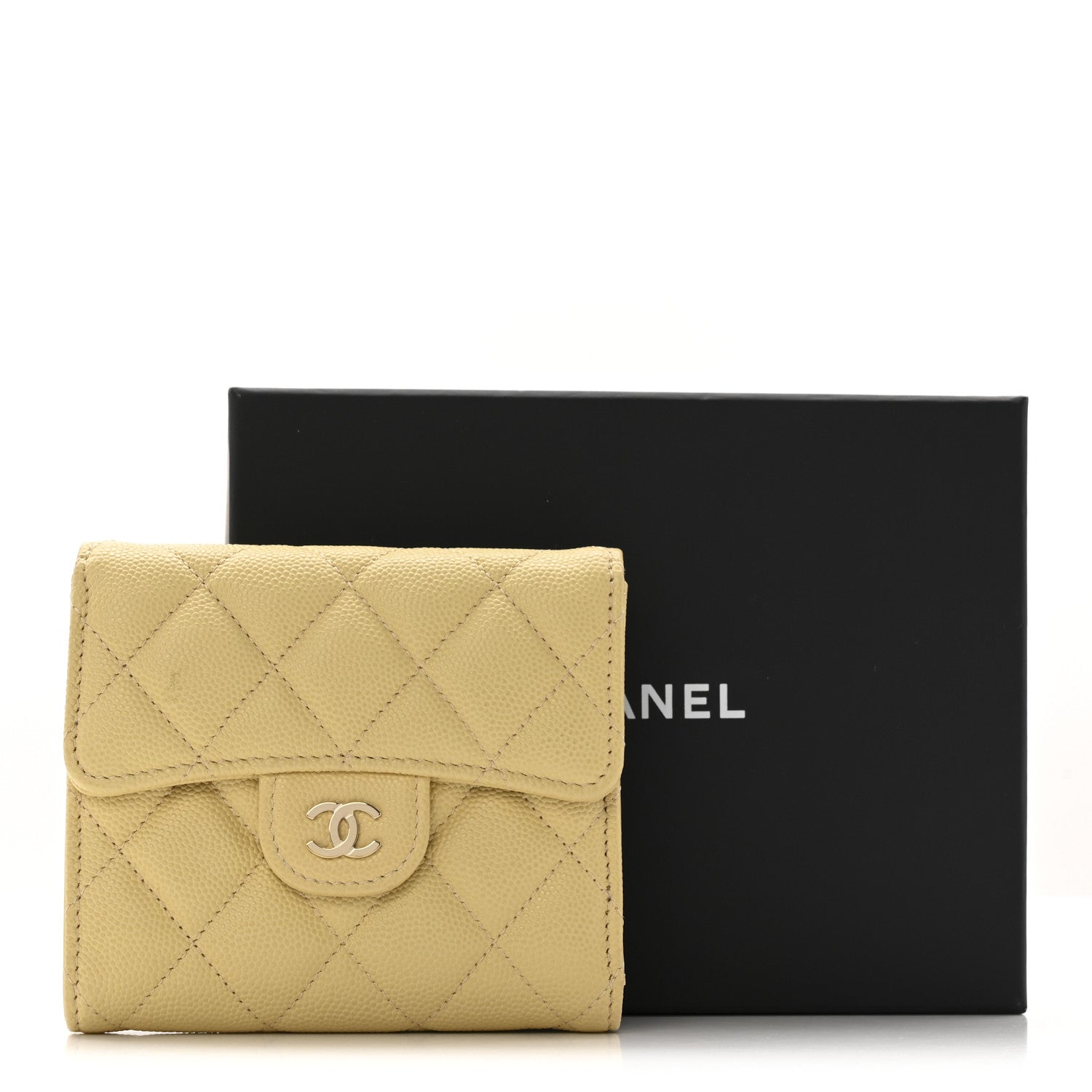 Caviar Quilted Compact Flap Wallet Yellow