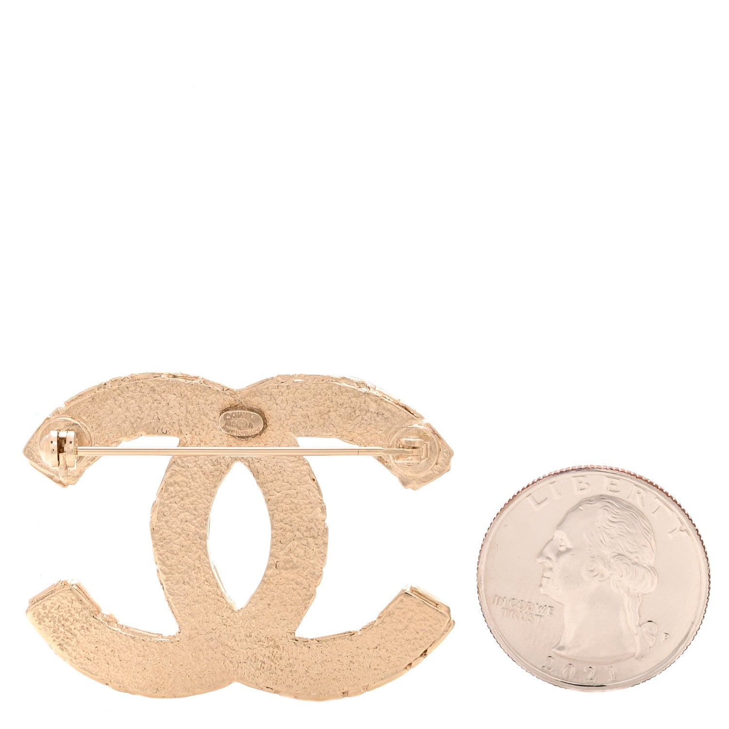 Metal Crystal Baguette CC Brooch Gold