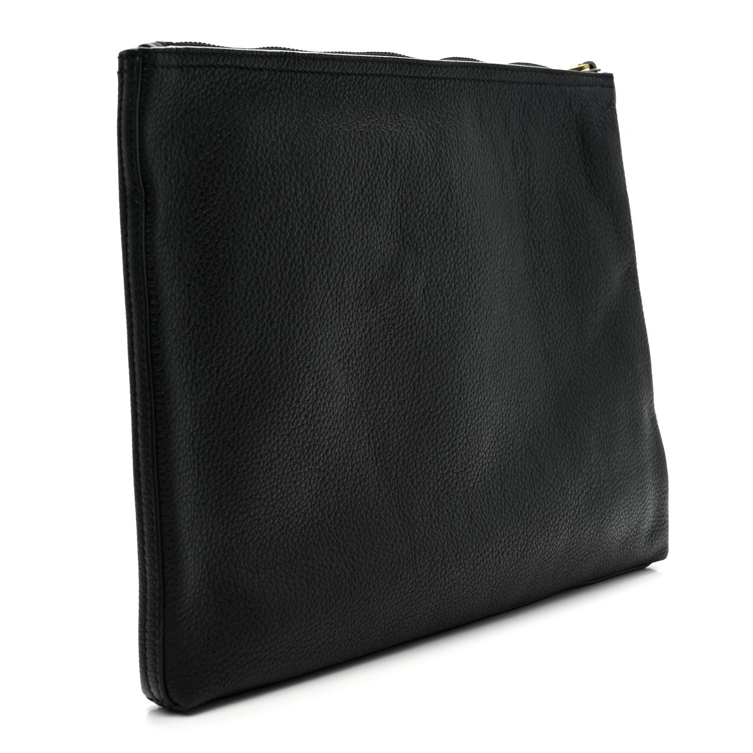 Pebbled Calfskin Medium Logo Portfolio Clutch Black