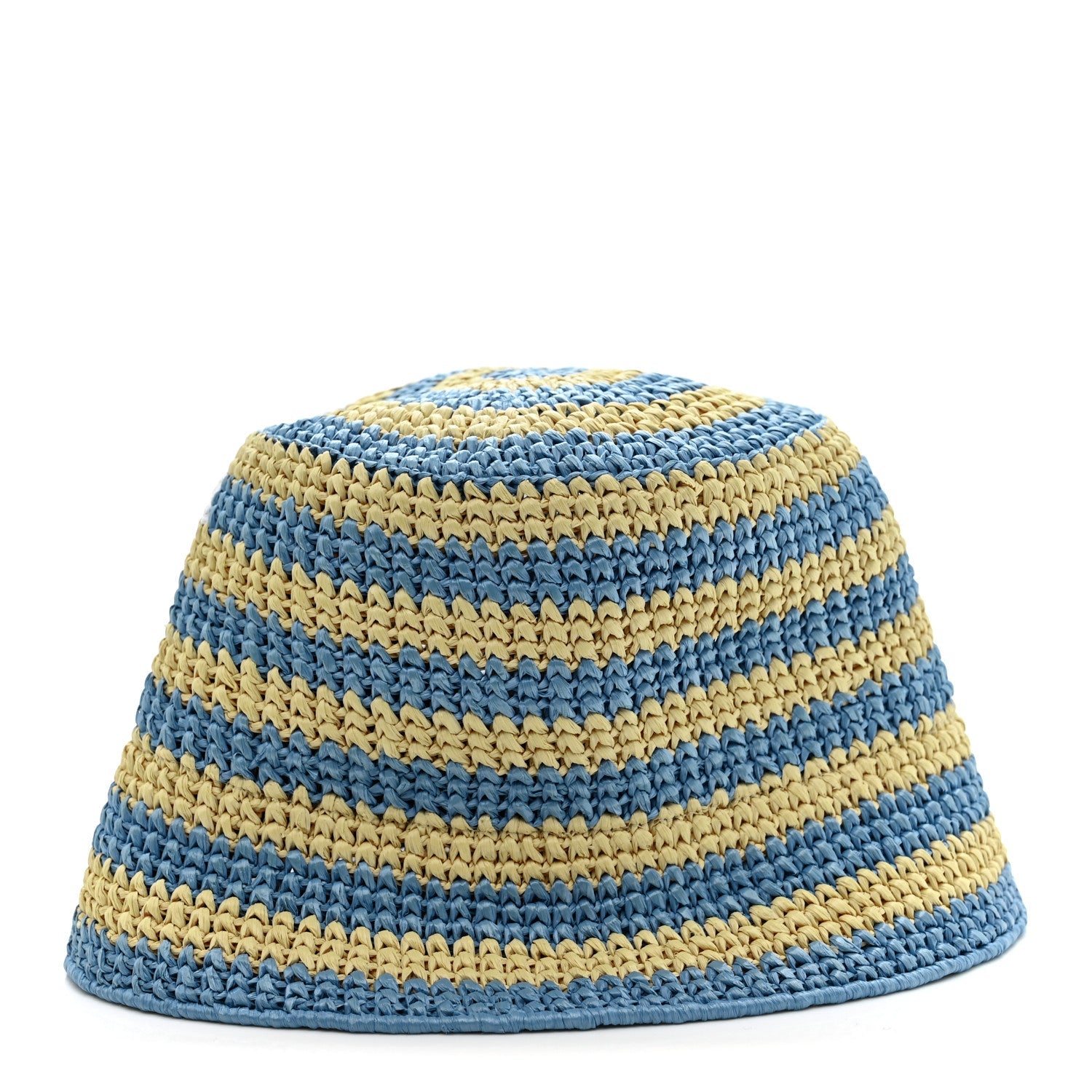 Raffia Striped Logo Embroidered Womens Bucket Hat M Naturale Cielo