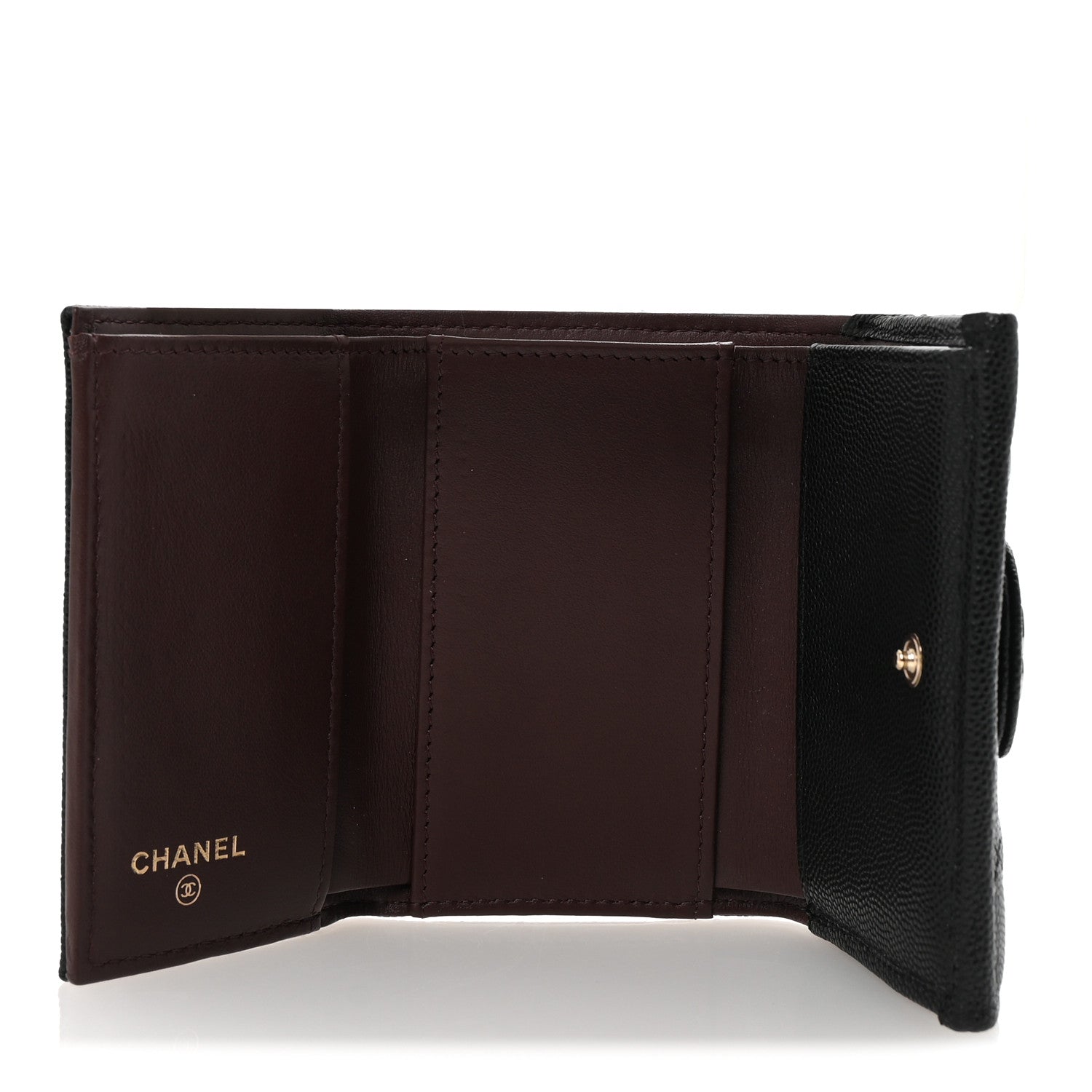 Caviar Quilted Tri-Fold Flap Wallet Black