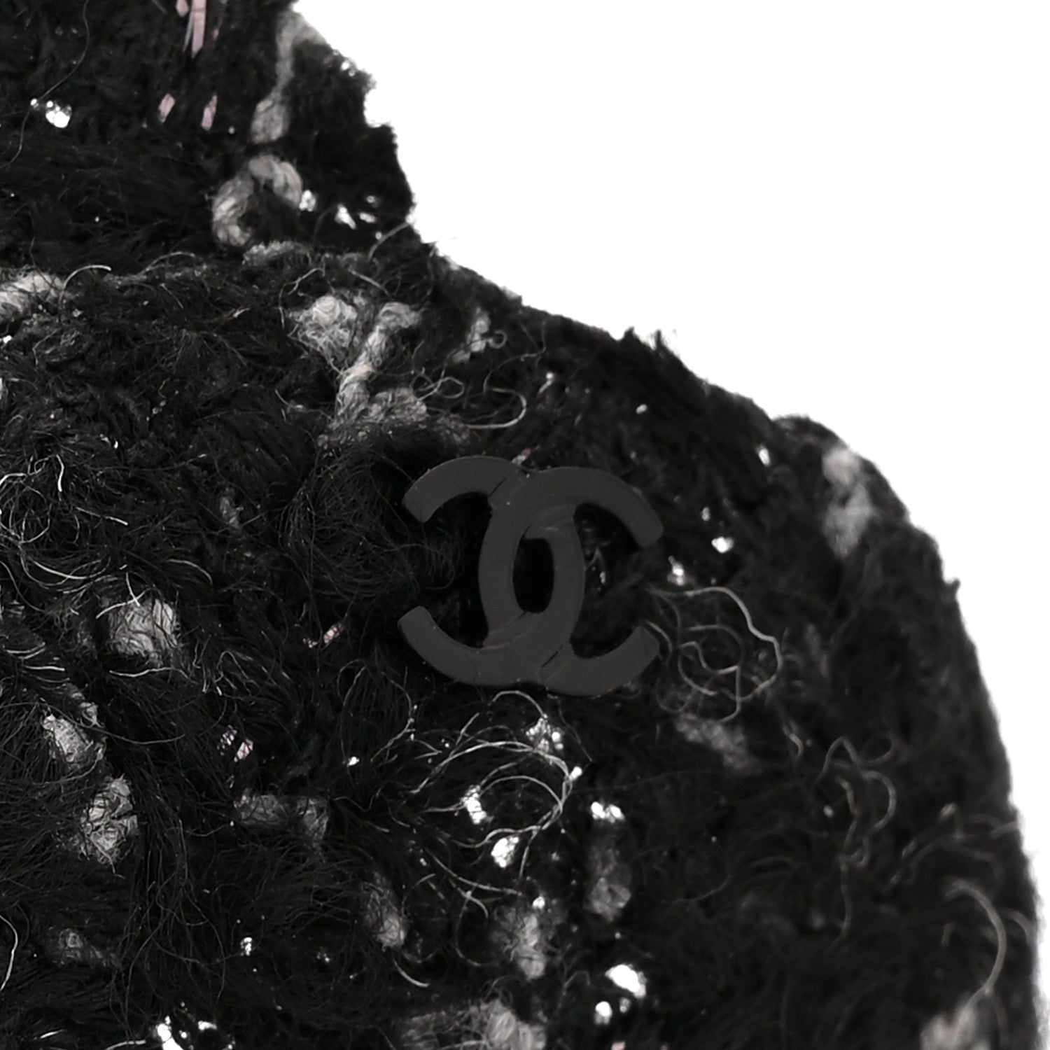 Tweed Camellia CC Pin Brooch Black
