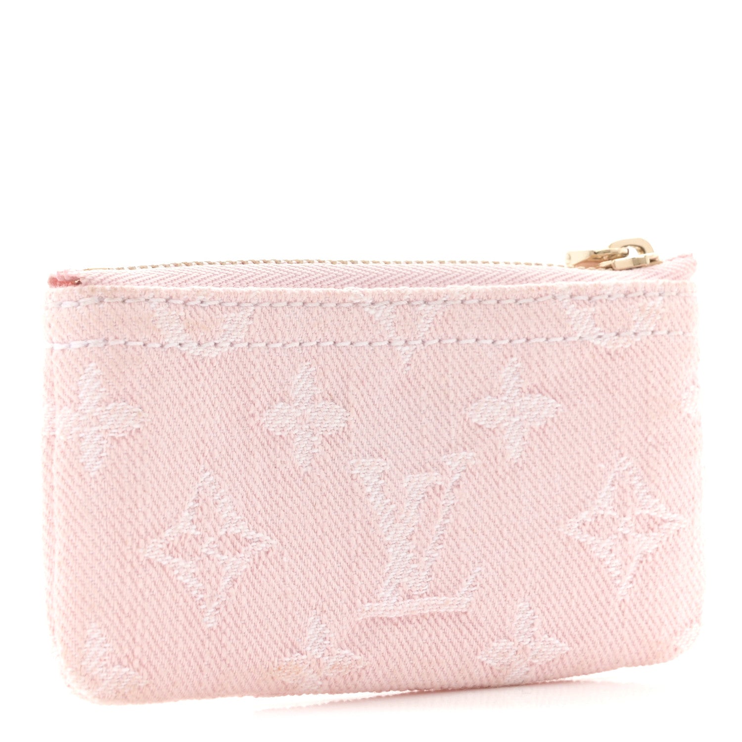 Monogram Denim Key Pouch Washed Pink