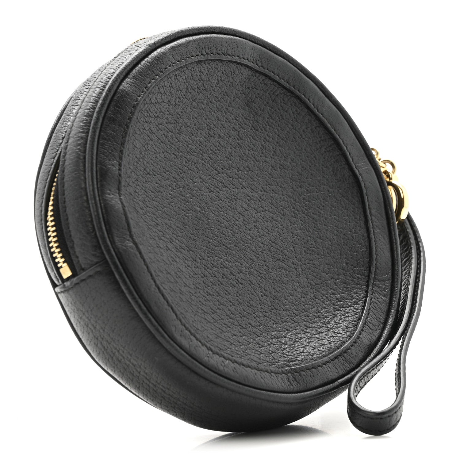 Textured Calfskin Web Ophidia Round Wrist Wallet Black