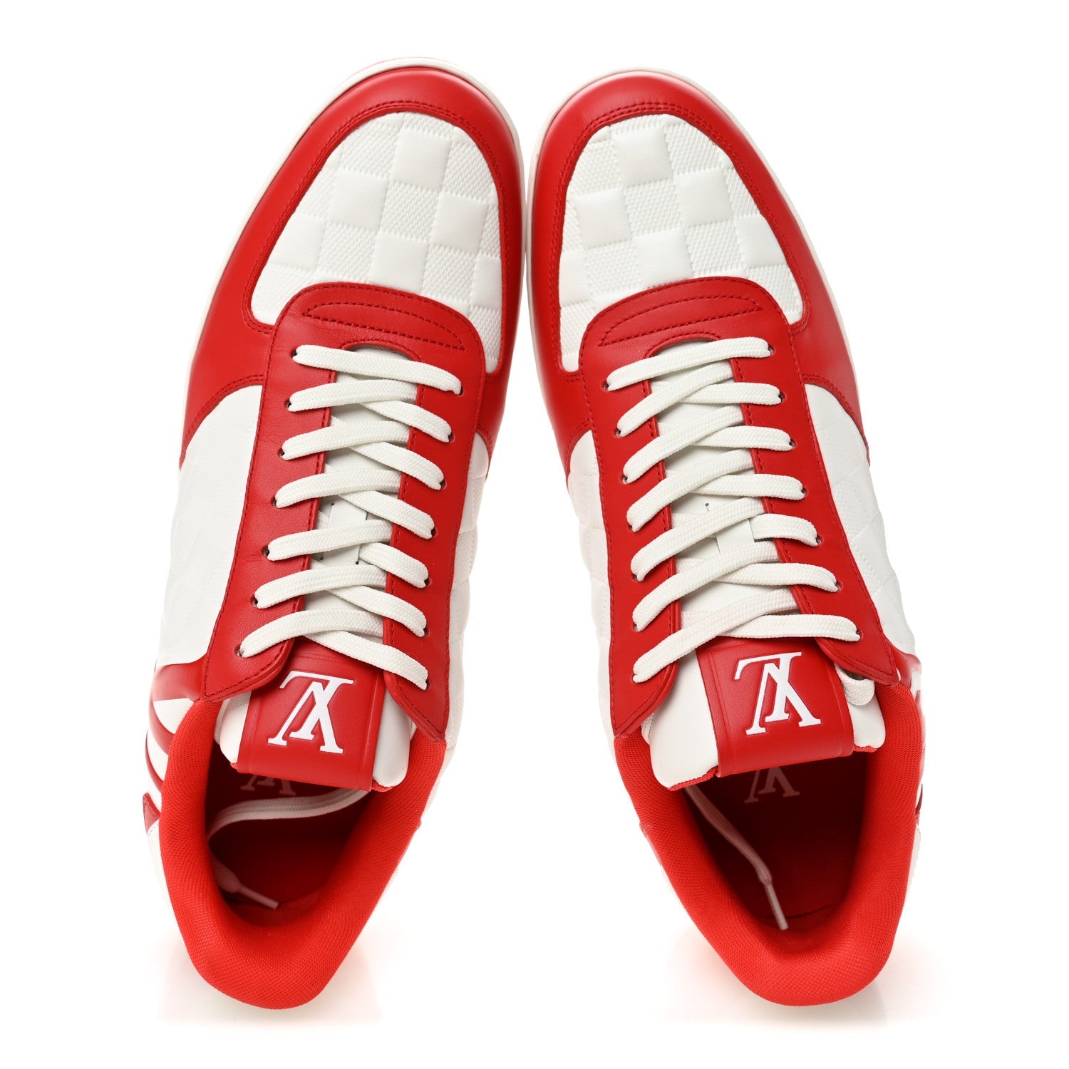 Calfskin Maxi Damier Mens Rivoli Sneakers 10 Red White