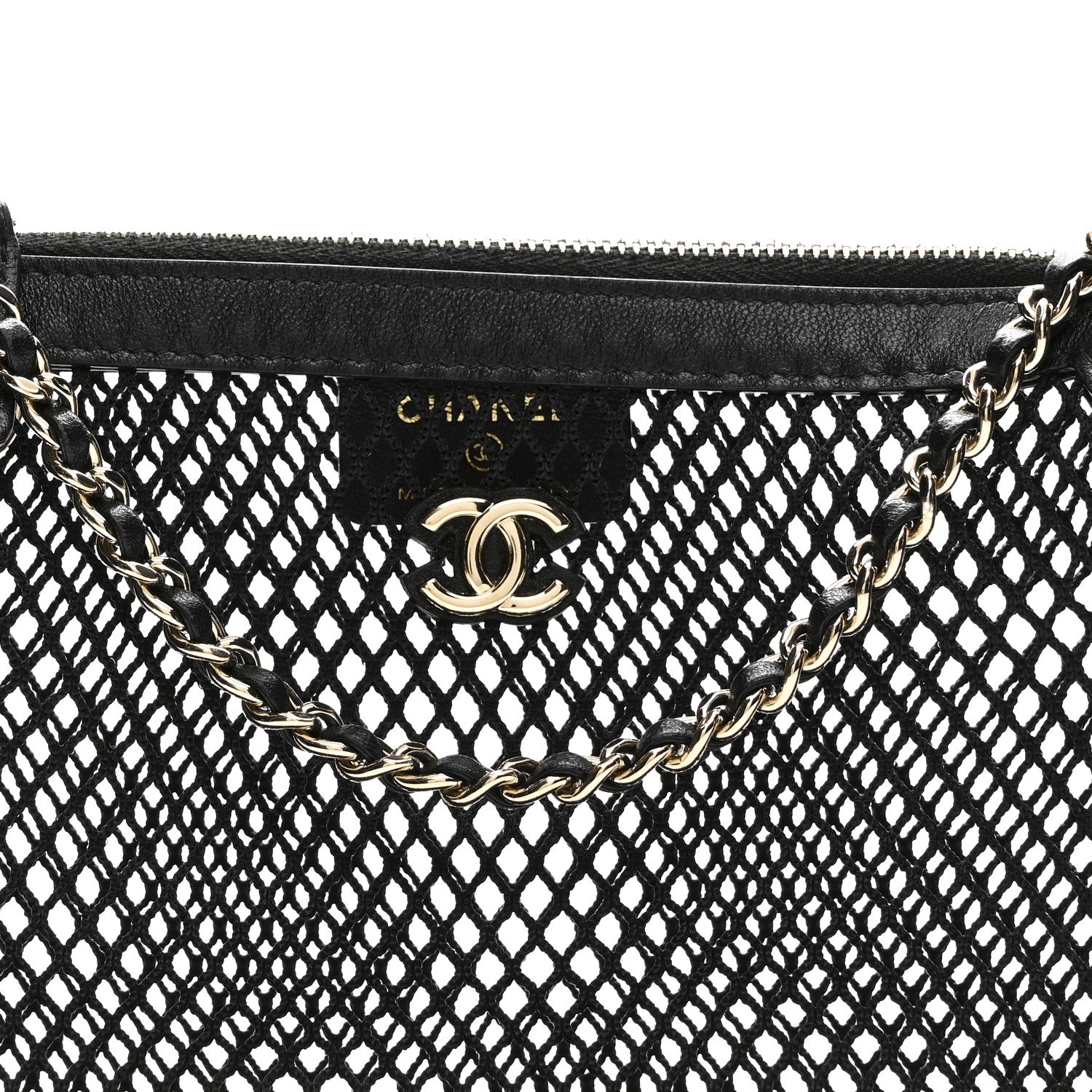 Mesh Shiny Lambskin Clutch With Chain  Black