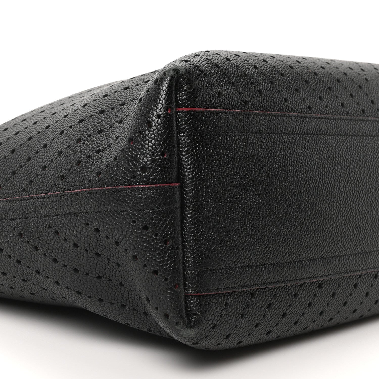 Perforated Grained Calfskin Large Shopping Tote Black