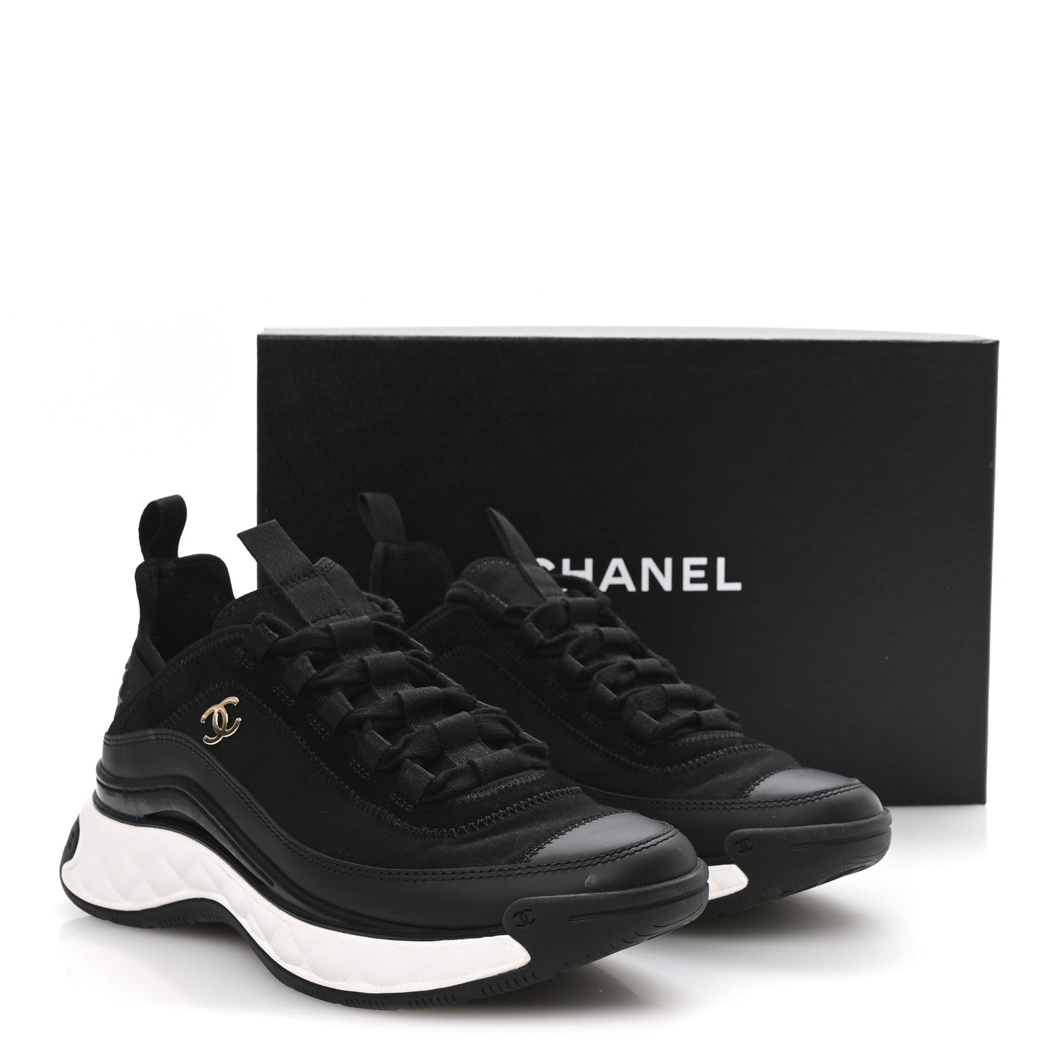 Velvet Calfskin Mixed Fibers CC Sneakers 37.5 Black
