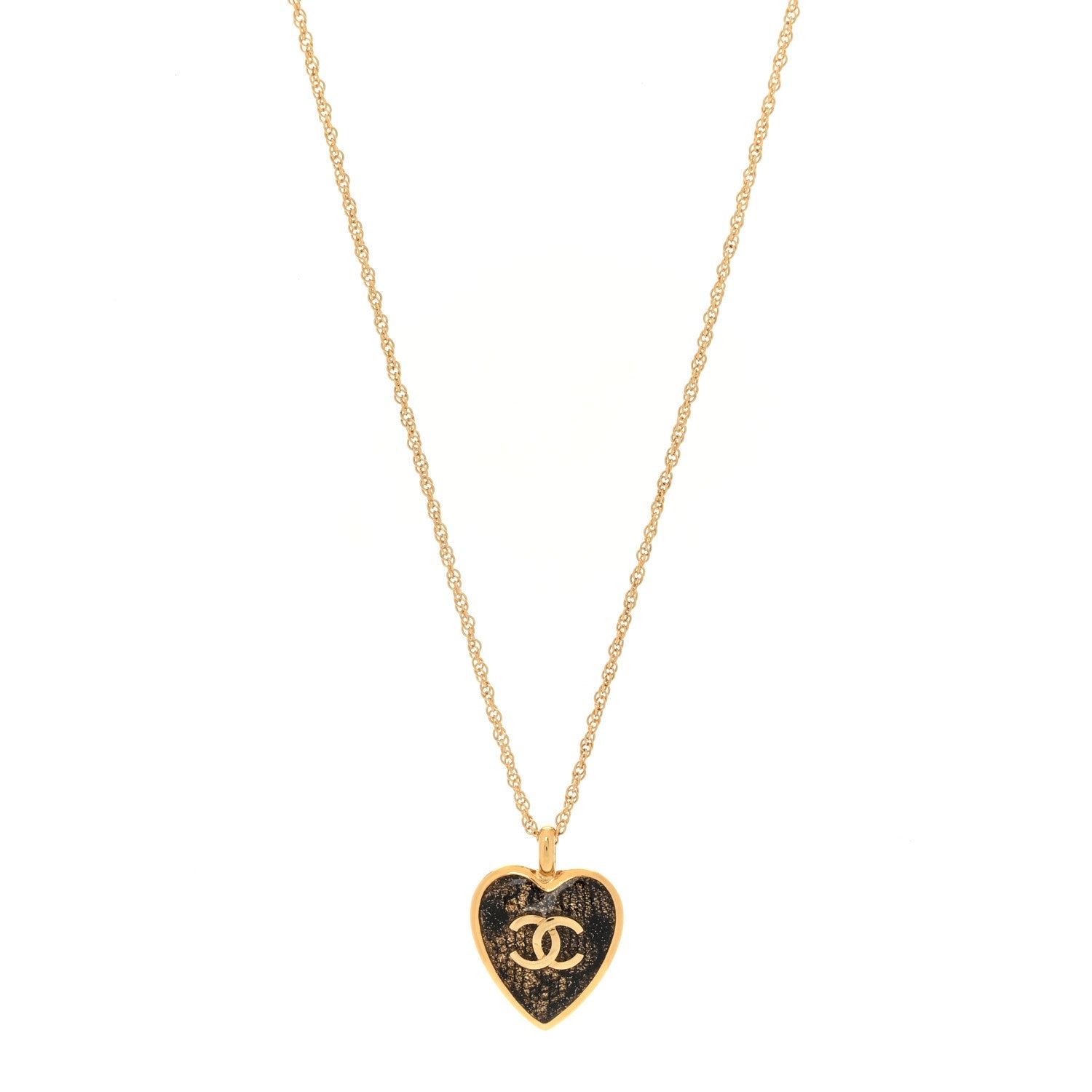 Metal Lace Resin Glass CC Heart Necklace Gold Black