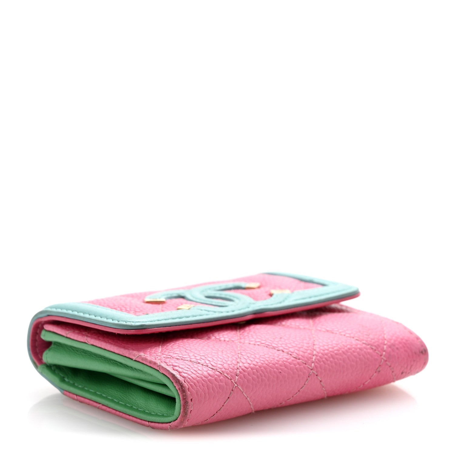 Caviar Quilted Filigree Flap Card Holder Pink Blue Green