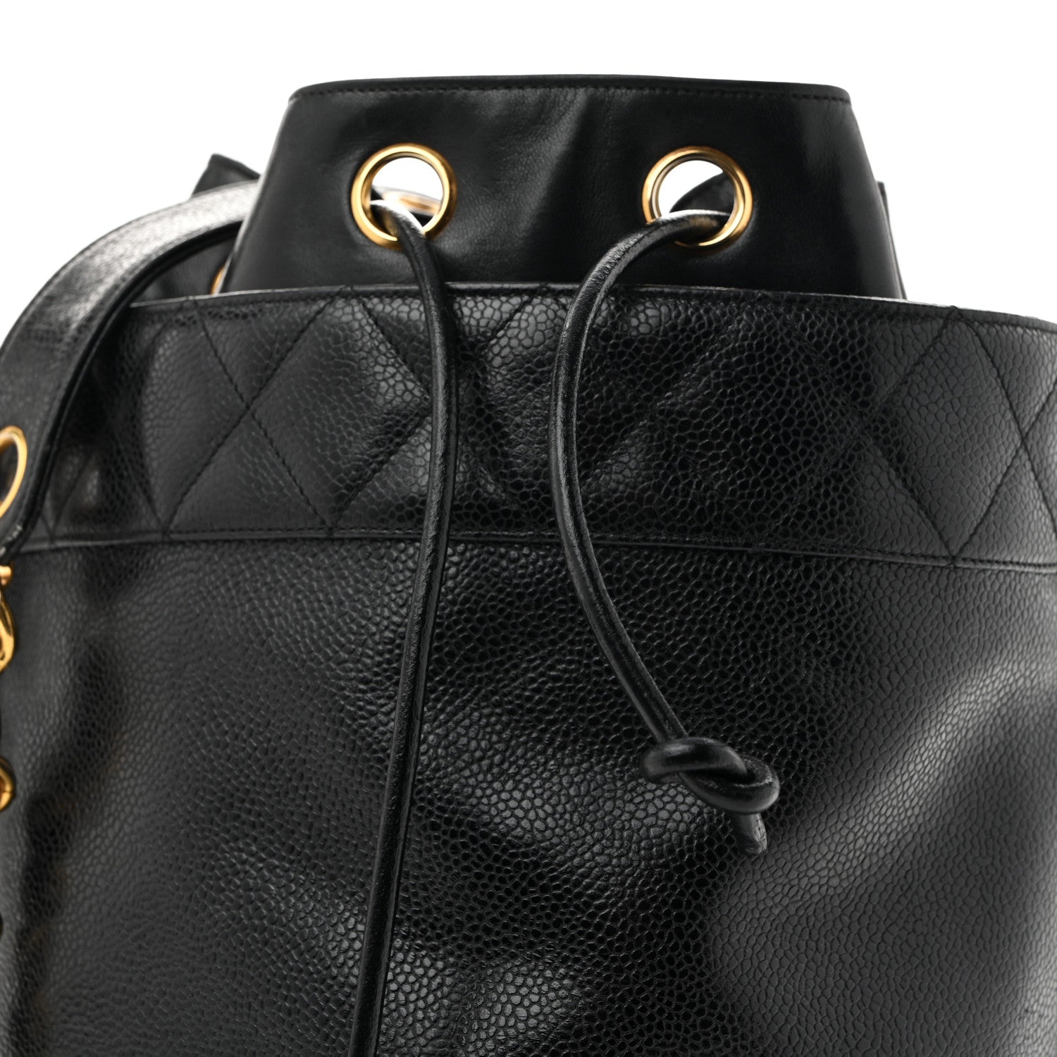 Caviar Drawstring Bucket Shoulder Bag Black