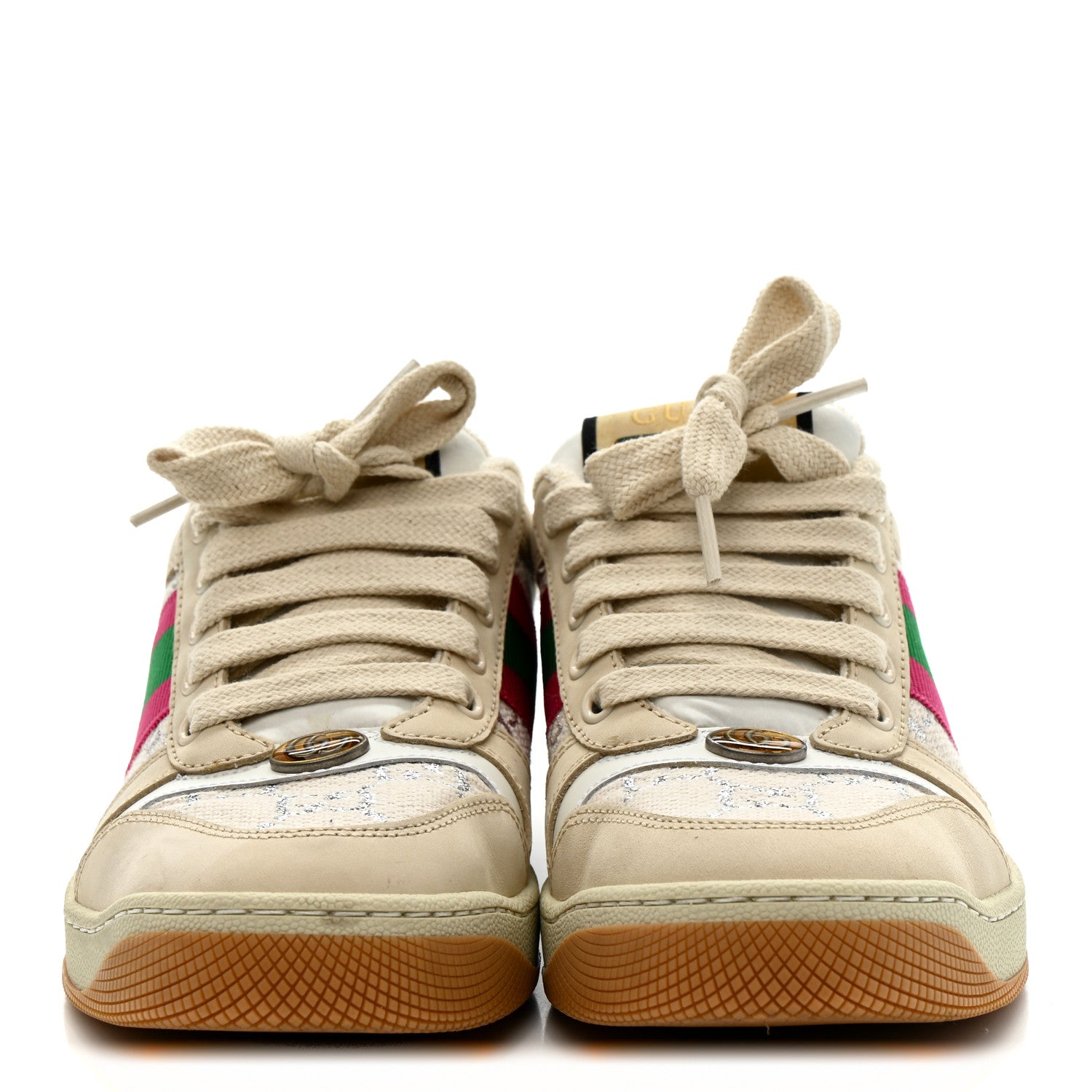 Lame GG Monogram Nubuck Web Screener Sneakers 36 Gardenia Silver Dusty Milk White