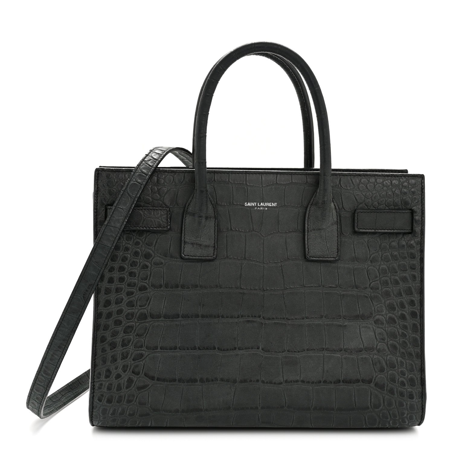 Calfskin Crocodile Embossed Baby Sac de Jour Dusty Black