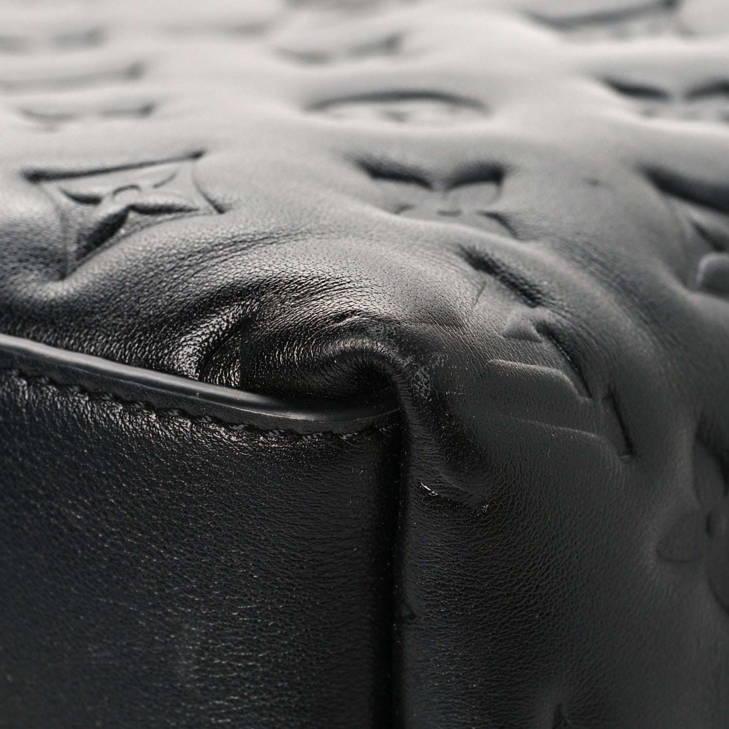 Lambskin Embossed Monogram Coussin Hobo MM Black
