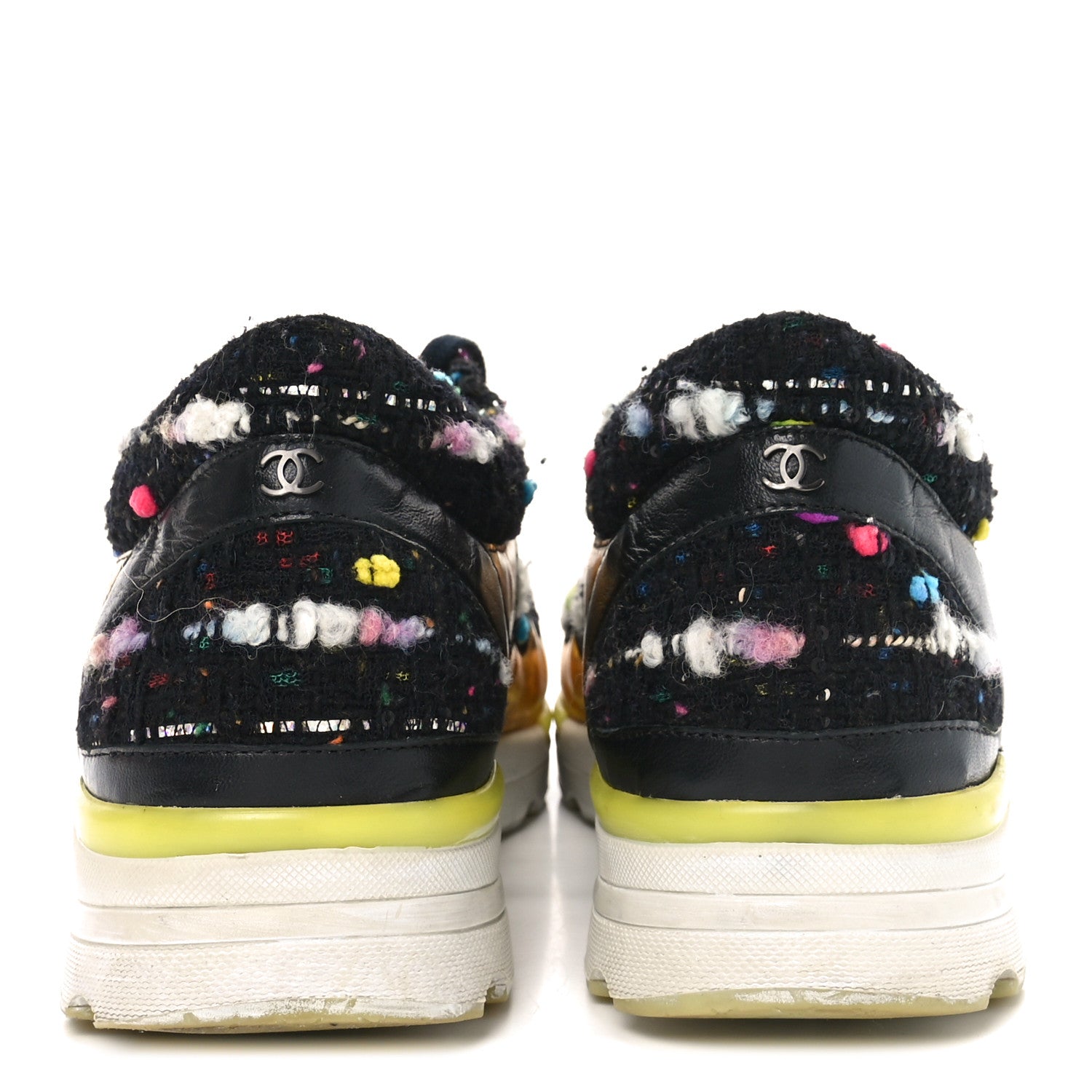Tweed Lambskin Runway Sneakers 39.5 Black Multicolor