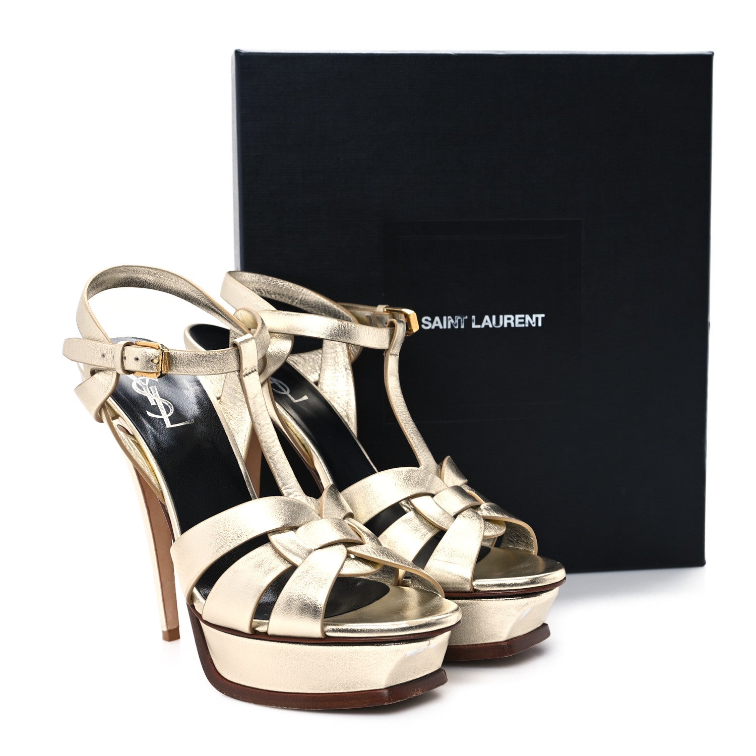 Metallic Calfskin Tribute 105 Platform Sandals 40 Gold