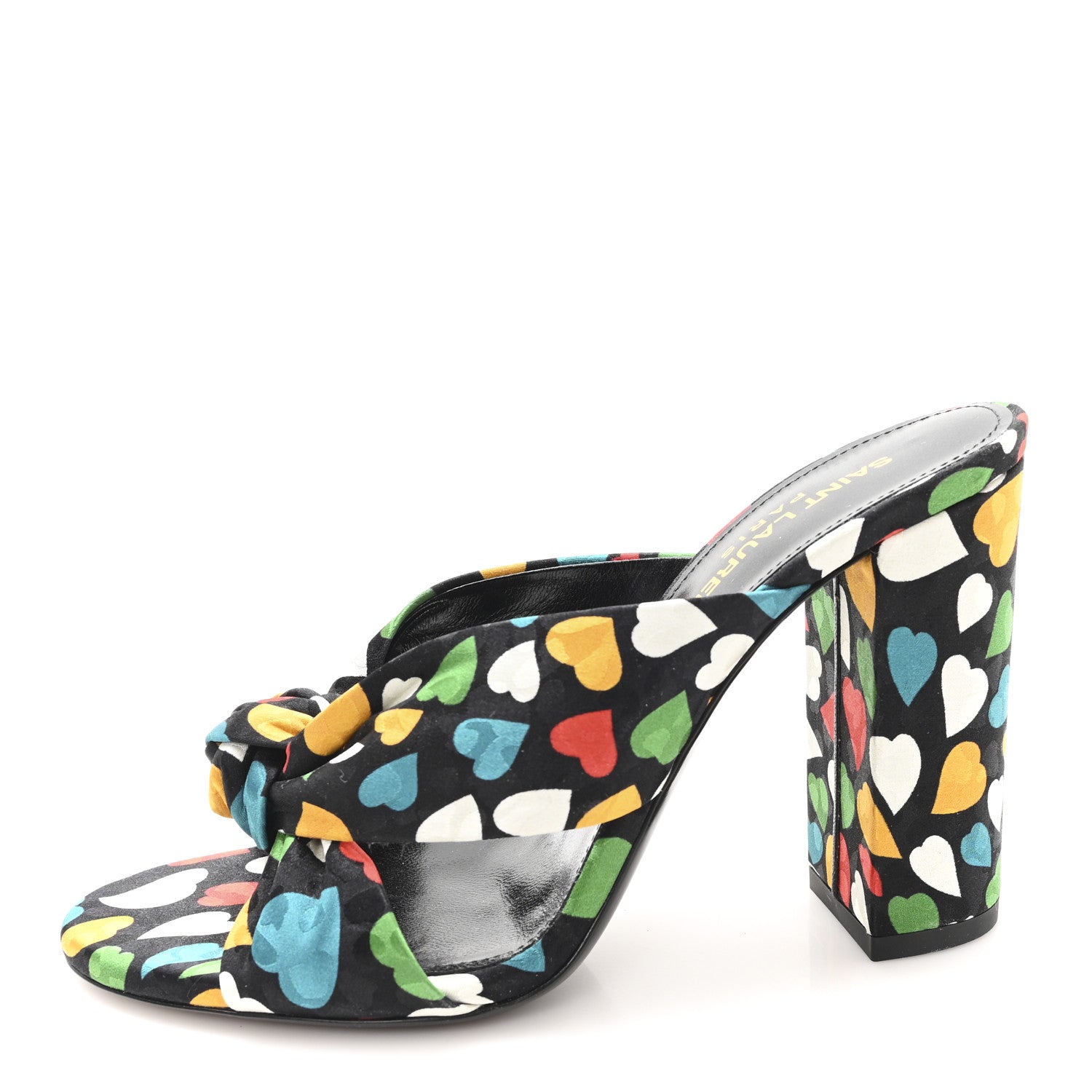 Satin Heart Bianca Knotted Mule Sandals 36.5 Black Multicolor