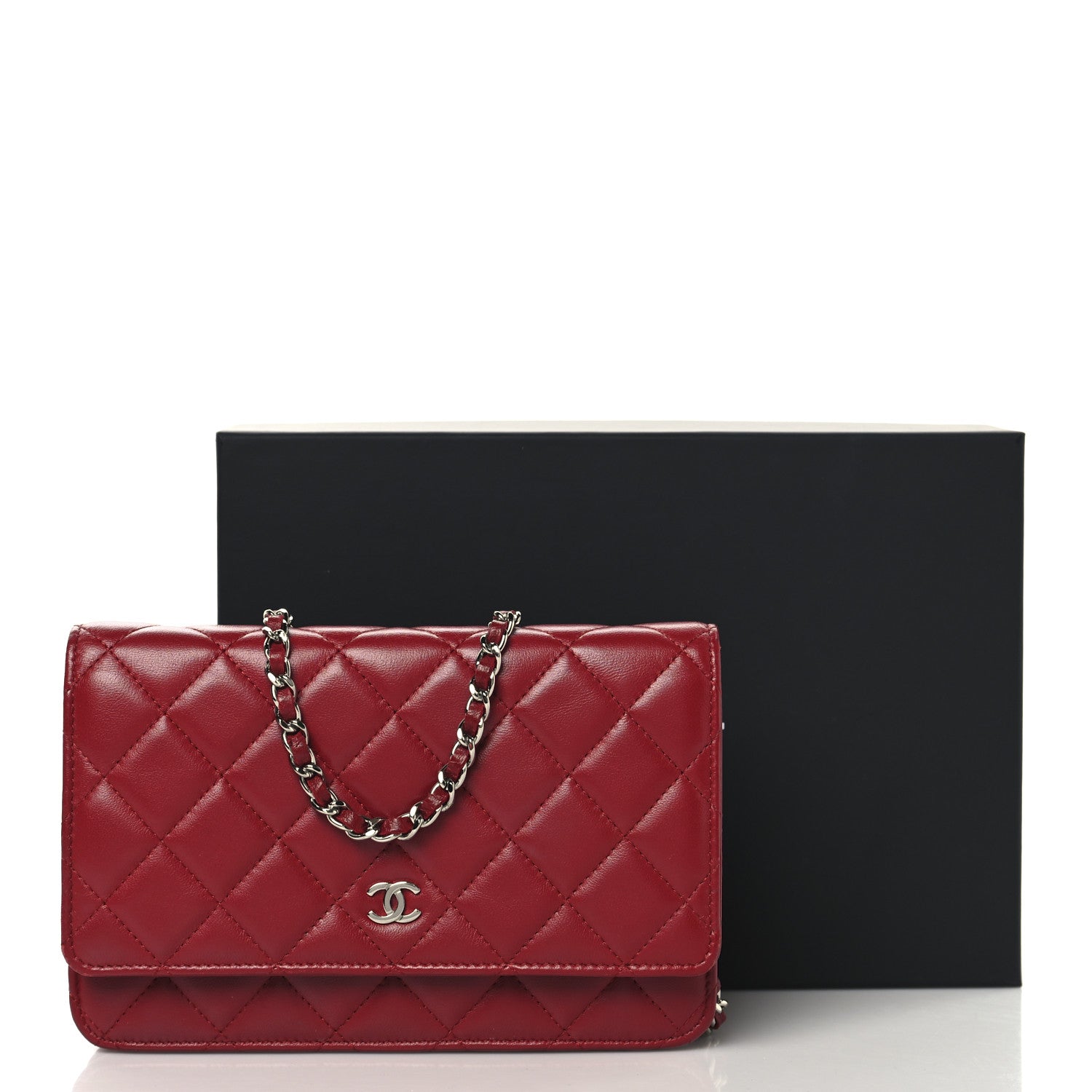 Lambskin Quilted Wallet On Chain WOC Red