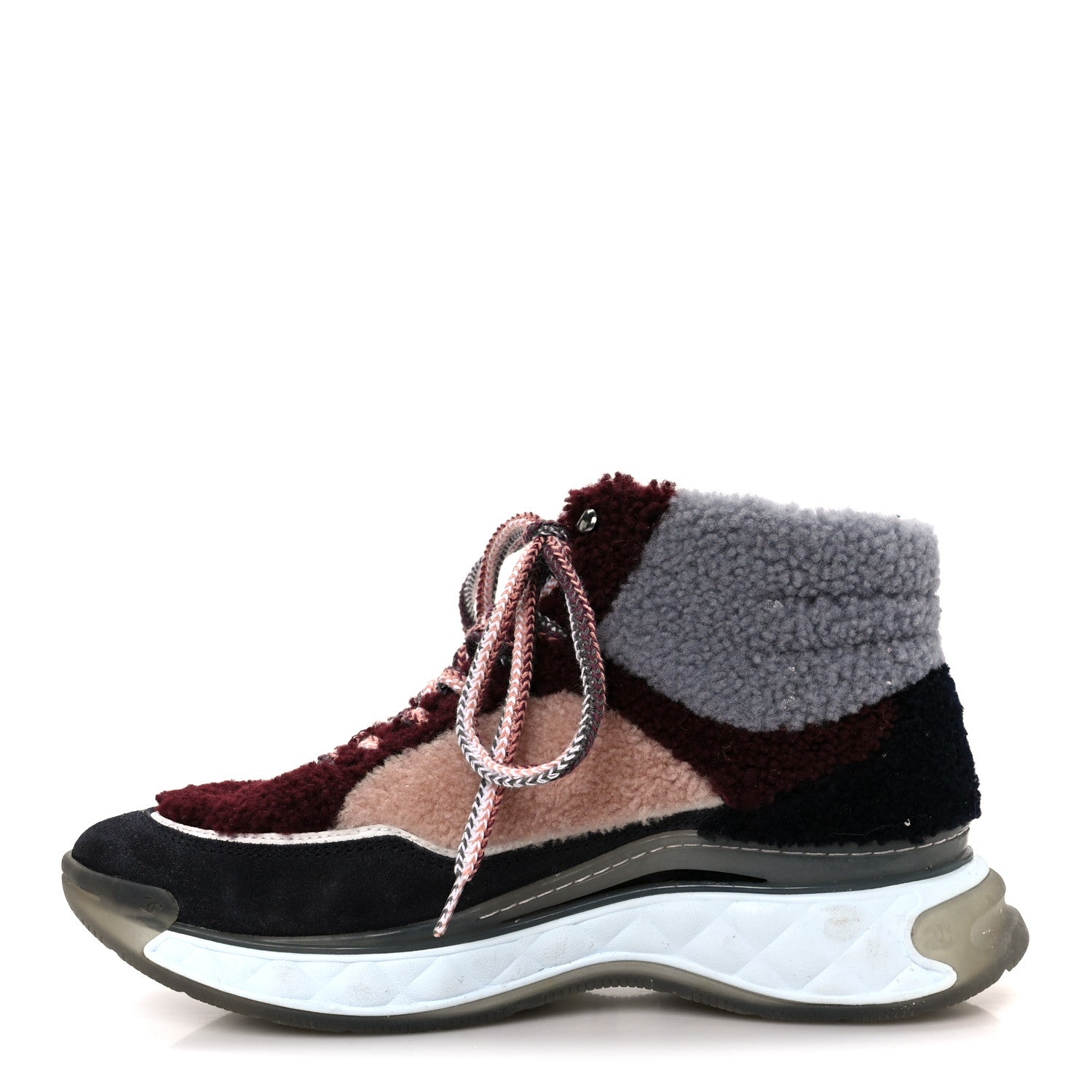 Shearling Suede CC High Top Sneakers 39 Grey Pink Burgundy