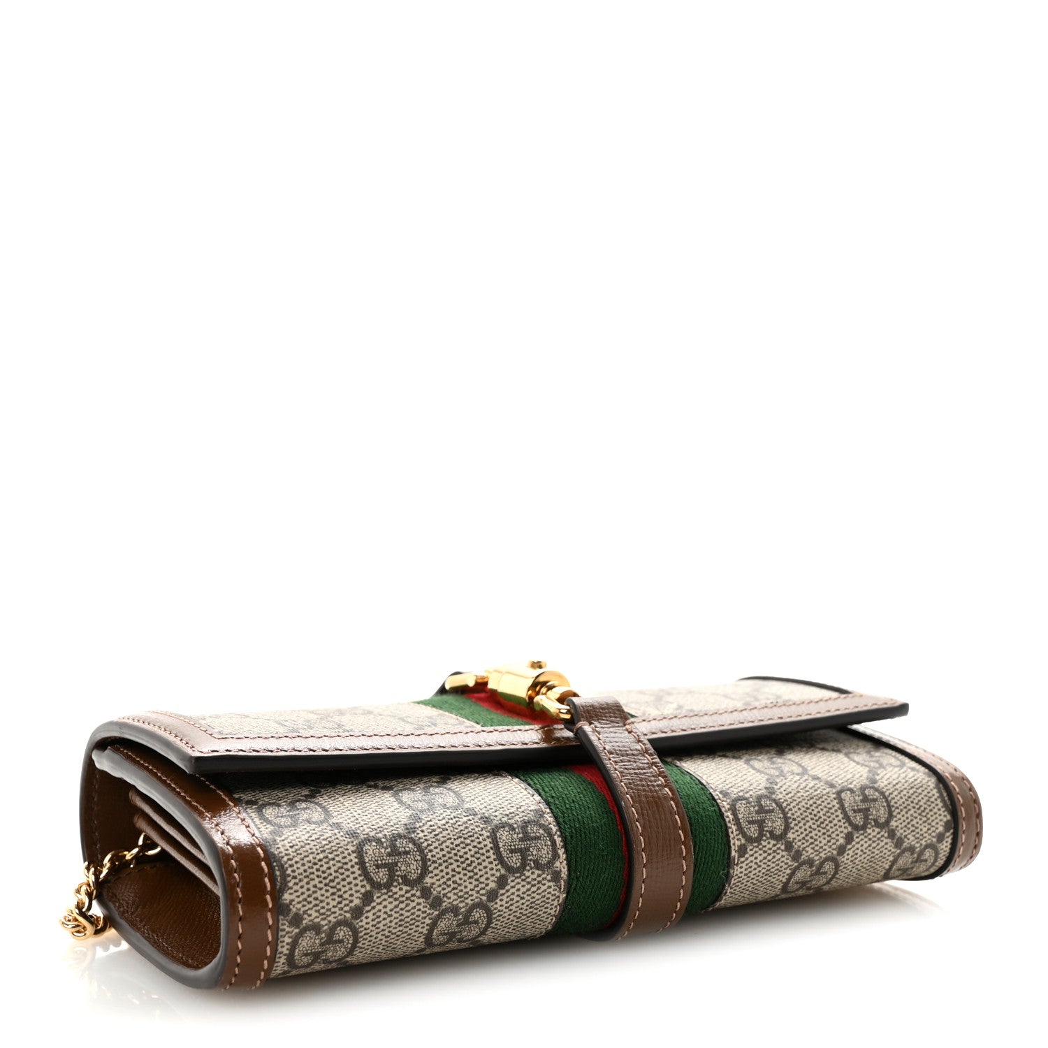 GG Supreme Monogram Azalea Calfskin Web Jackie 1961 Chain Wallet Beige Ebony Brown Sugar