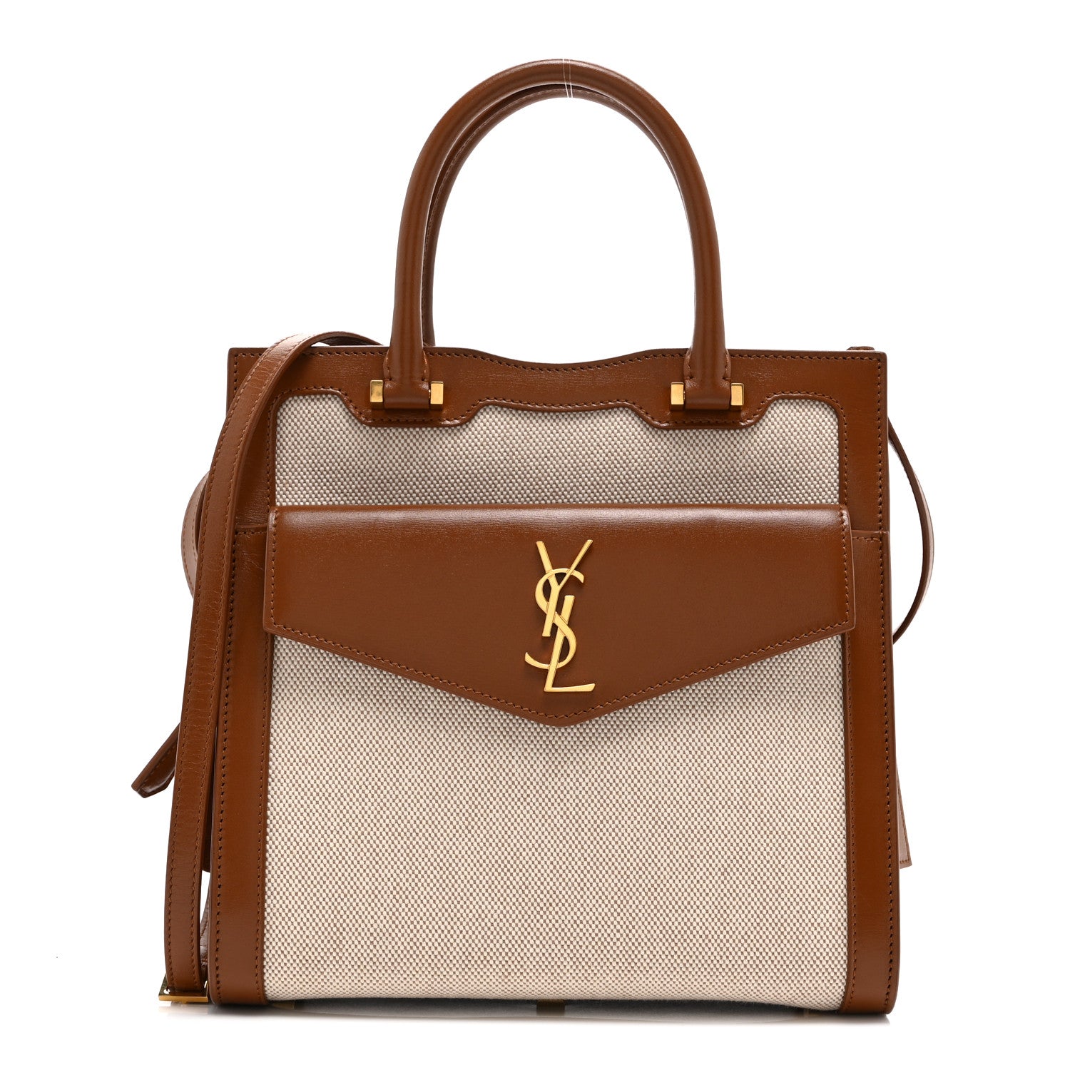 Canvas Calfskin Small Uptown Tote Brown