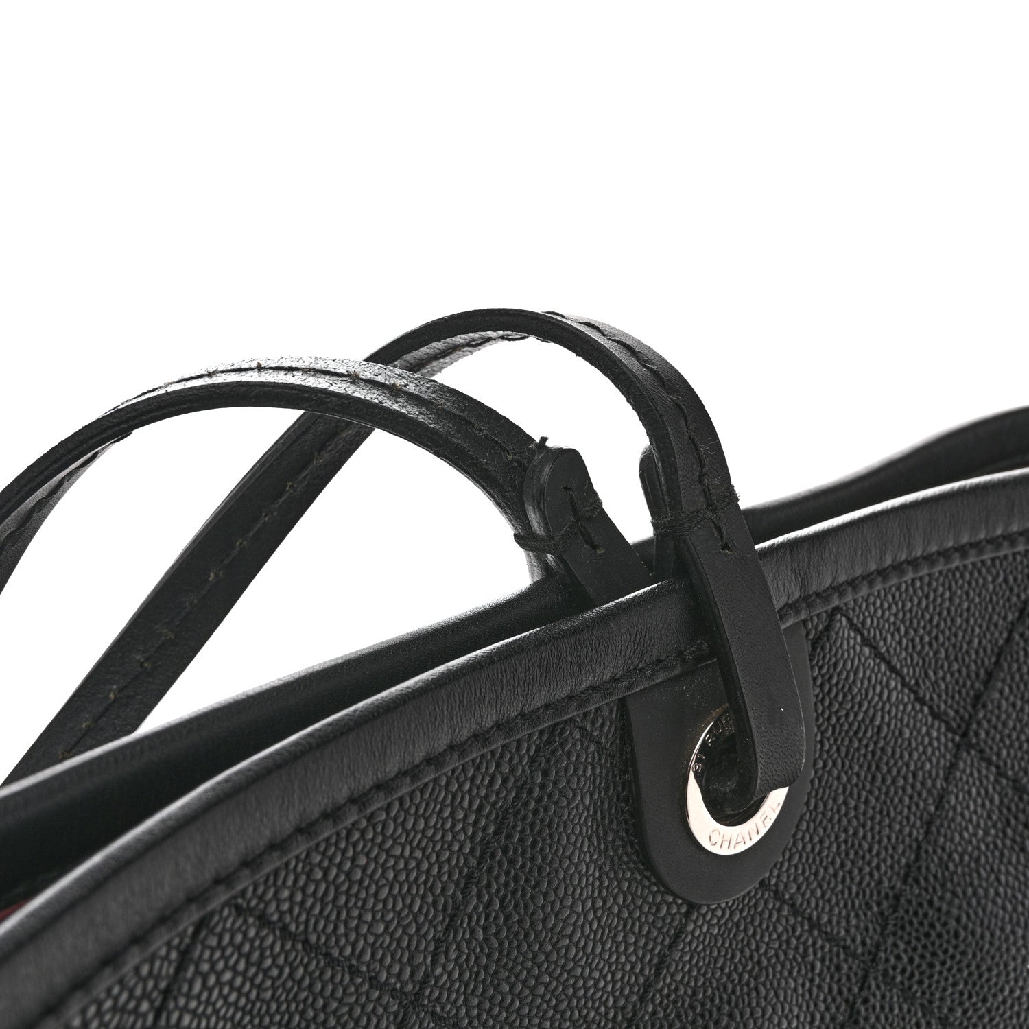 Grained Calfskin Large Shopping Fever Tote Black