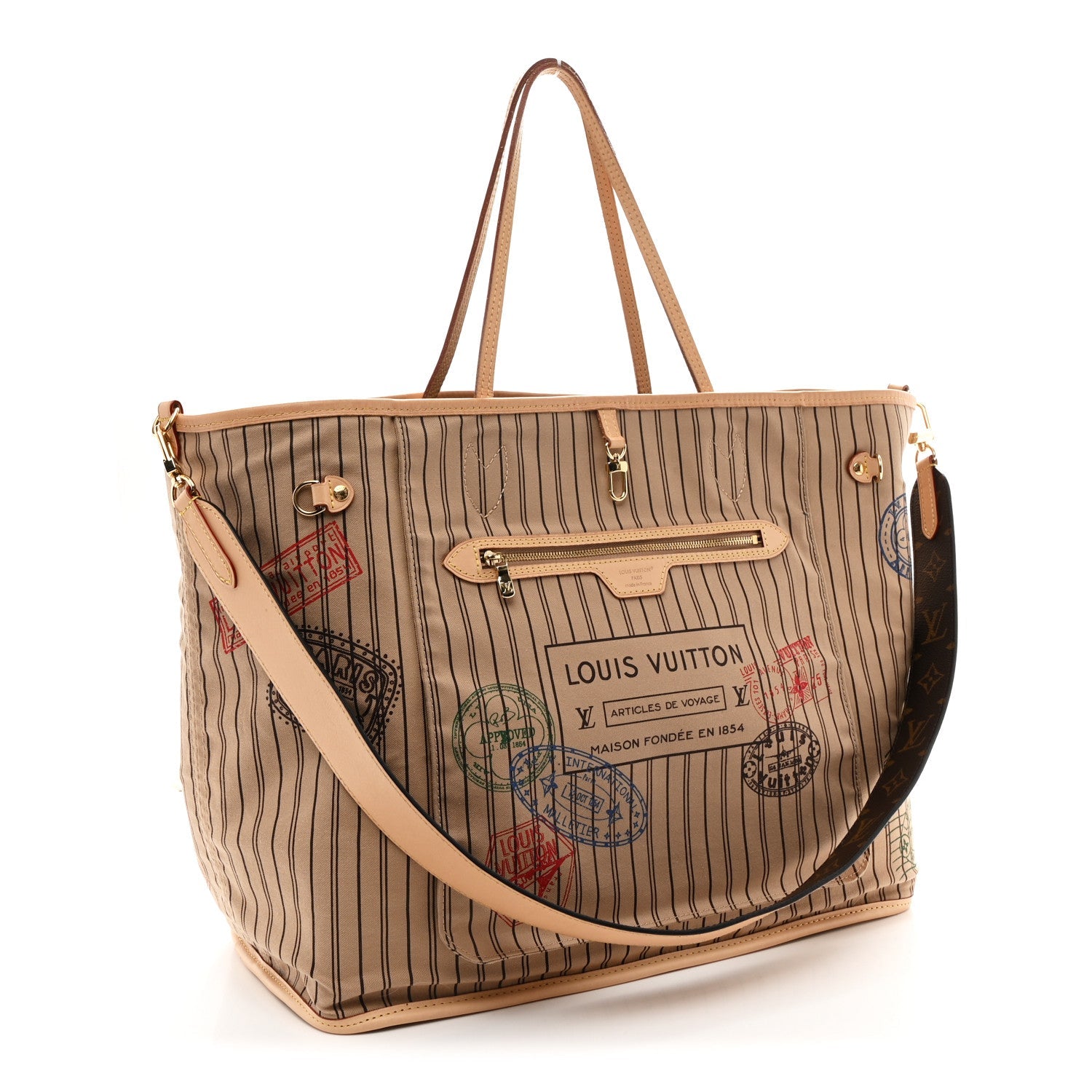 Monogram Stamped Inside Out Neverfull Bandouliere GM Beige