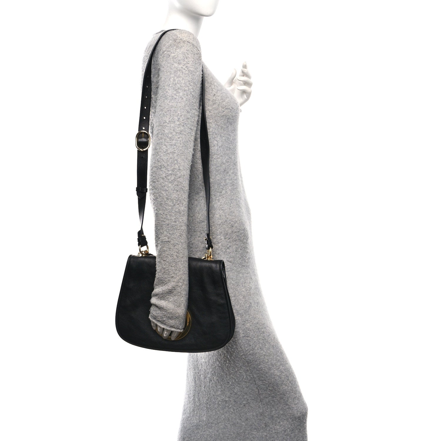 Roxy Calfskin Web Medium Blondie Shoulder Flap Bag Black