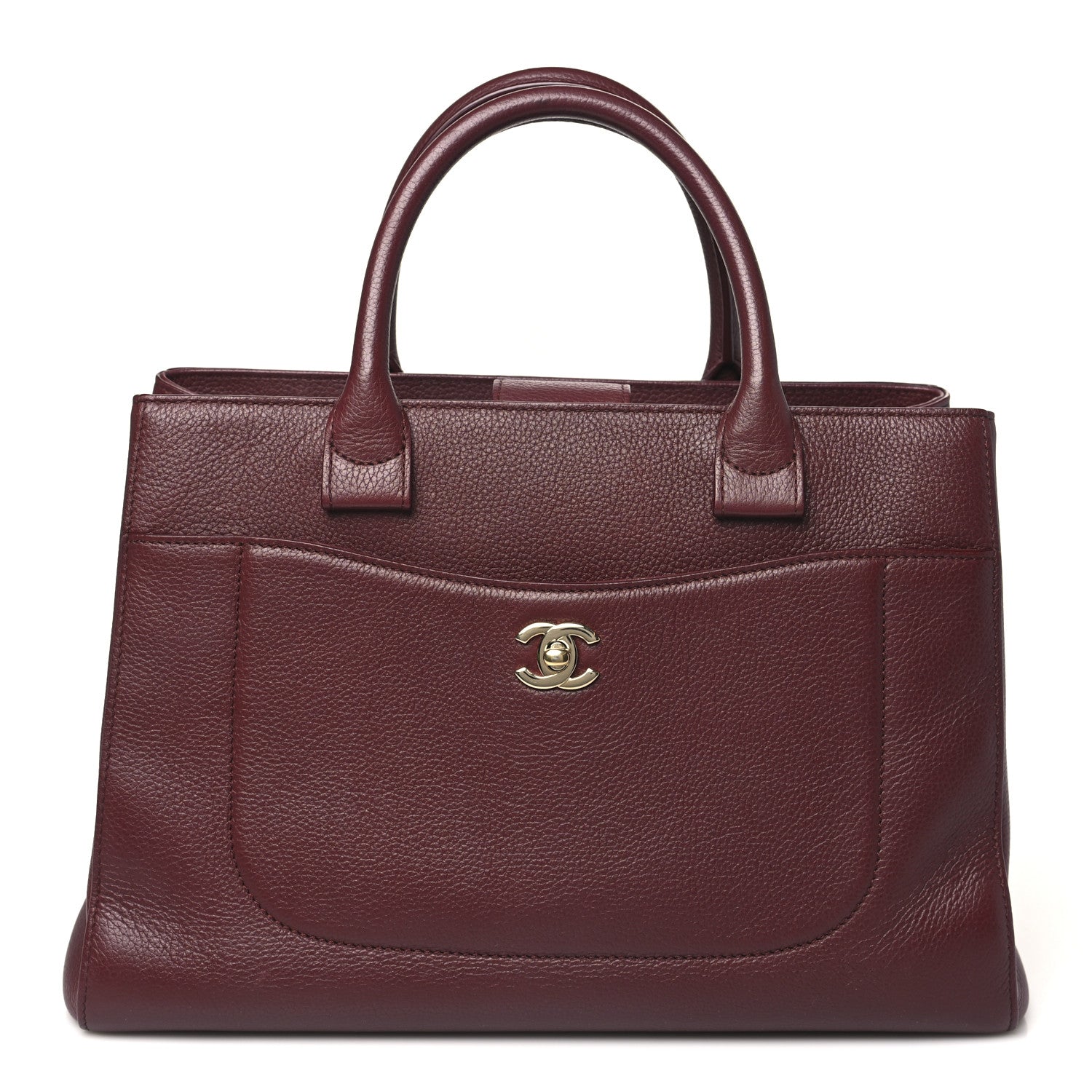 Grained Calfskin Small Neo Executive Shopper Tote  Burgundy