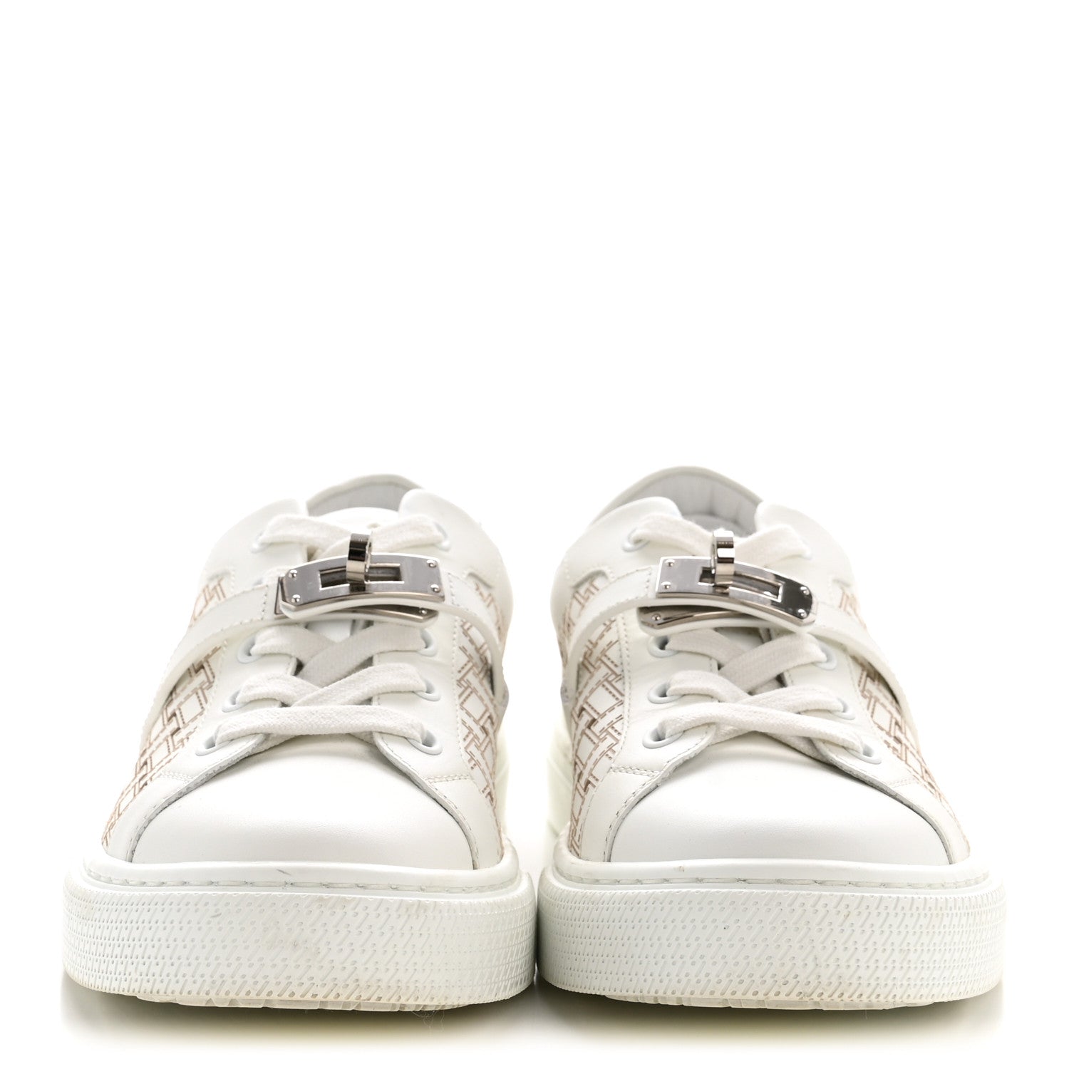 Calfskin Perforated Mosaic Day Sneakers 37.5 White