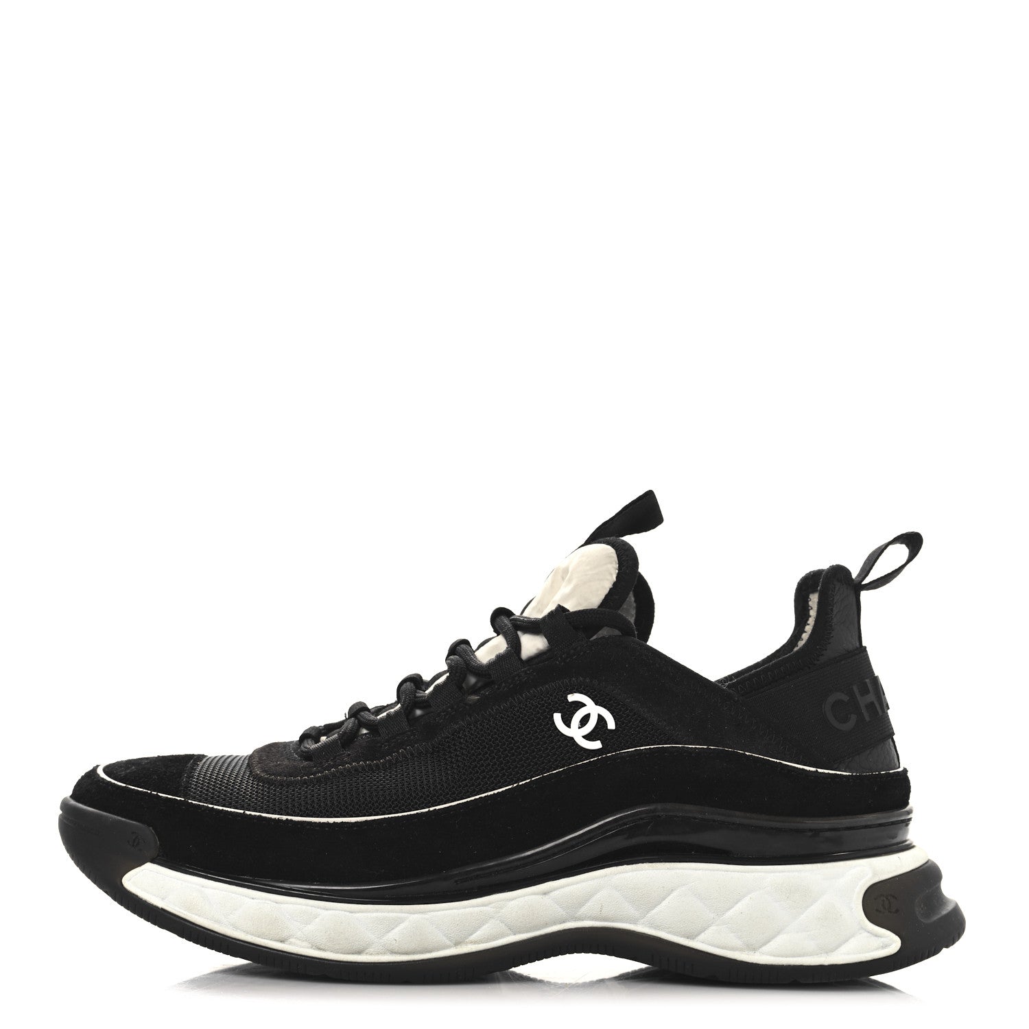 Velvet Calfskin Mixed Fibers CC Sneakers 40 Black