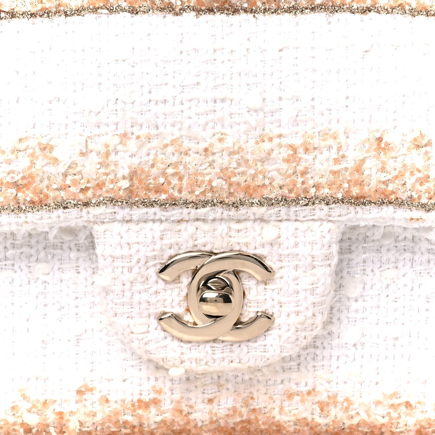 Metallic Tweed Medium Double Flap White Gold
