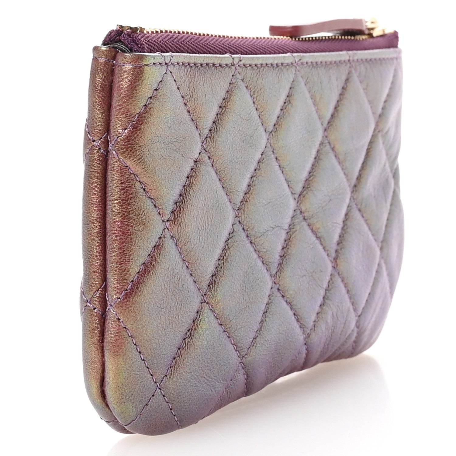 Iridescent Lambskin Quilted Small Cosmetic Case Purple