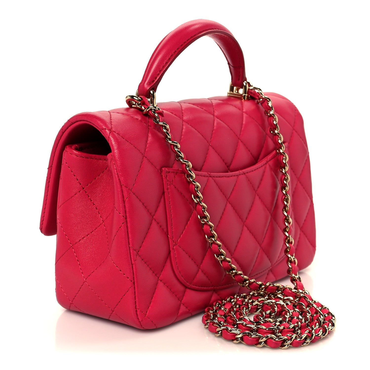 Lambskin Quilted Mini Top Handle Rectangular Flap Fuchsia