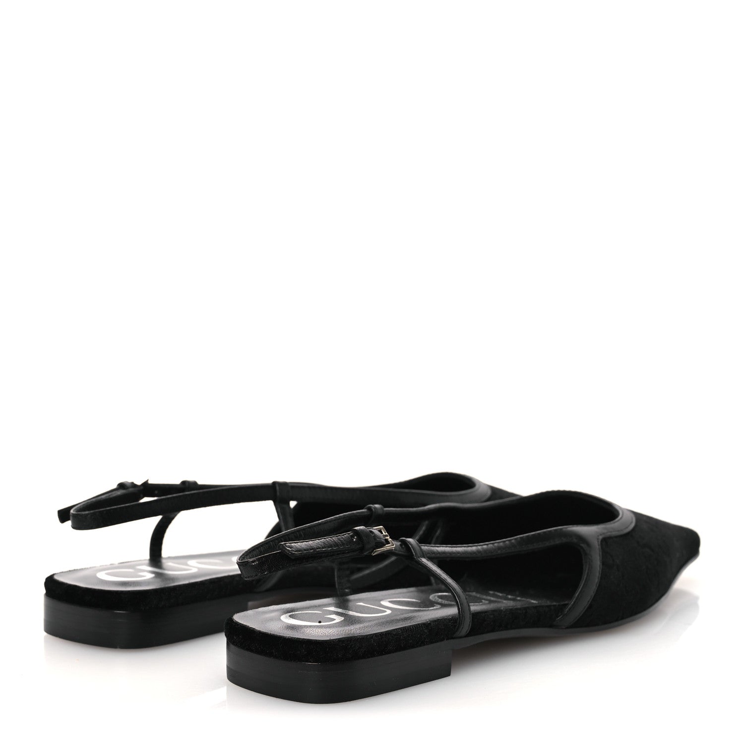 New Velvet Ashmir GG Monogram Malaga Kid Slingback Ballet Flats 37 Black