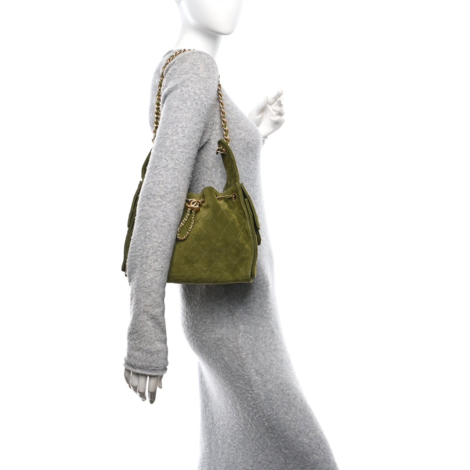 Suede Quilted Small Chanel 25 Handbag Khaki