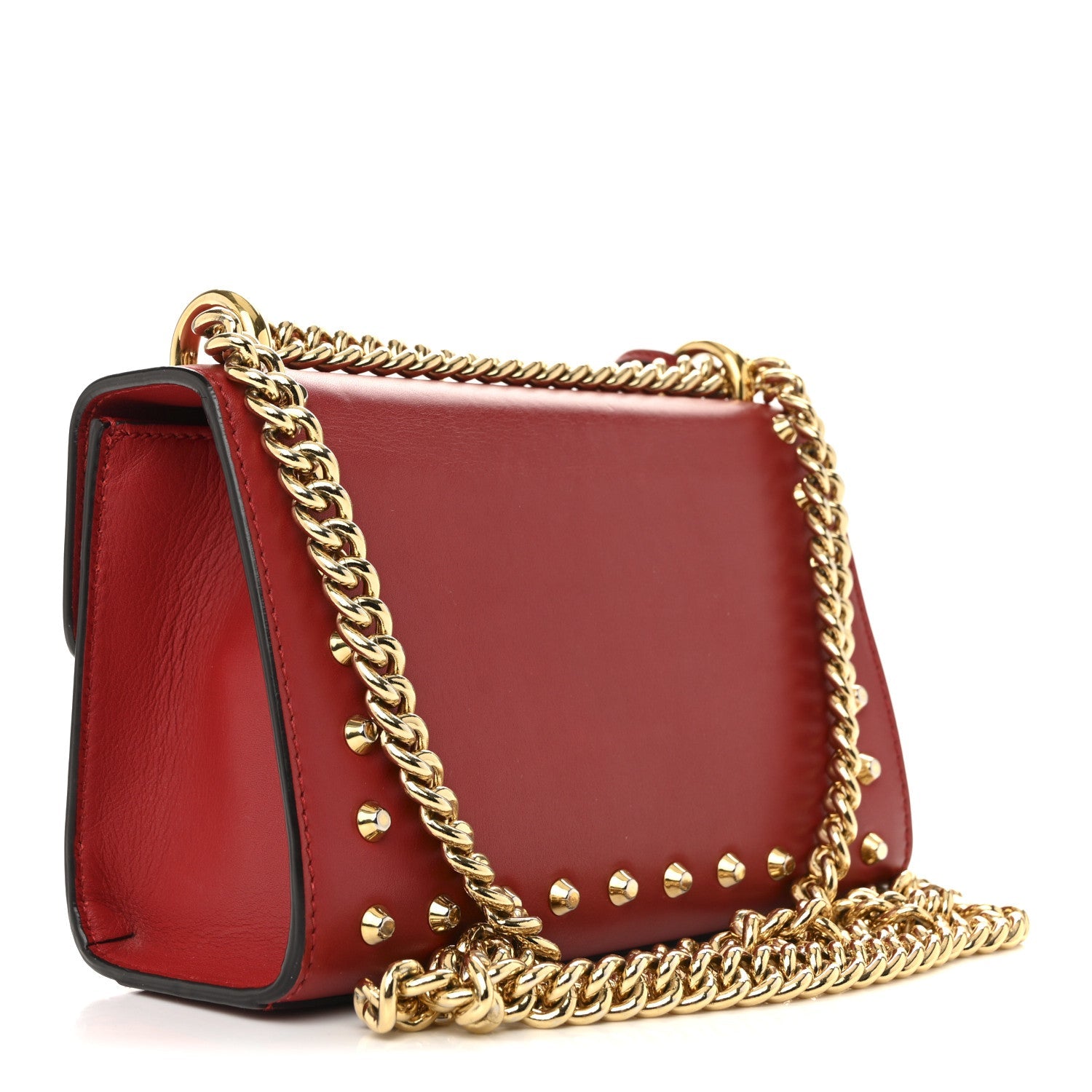 Calfskin Studded Small Padlock Shoulder Bag Hibiscus Red