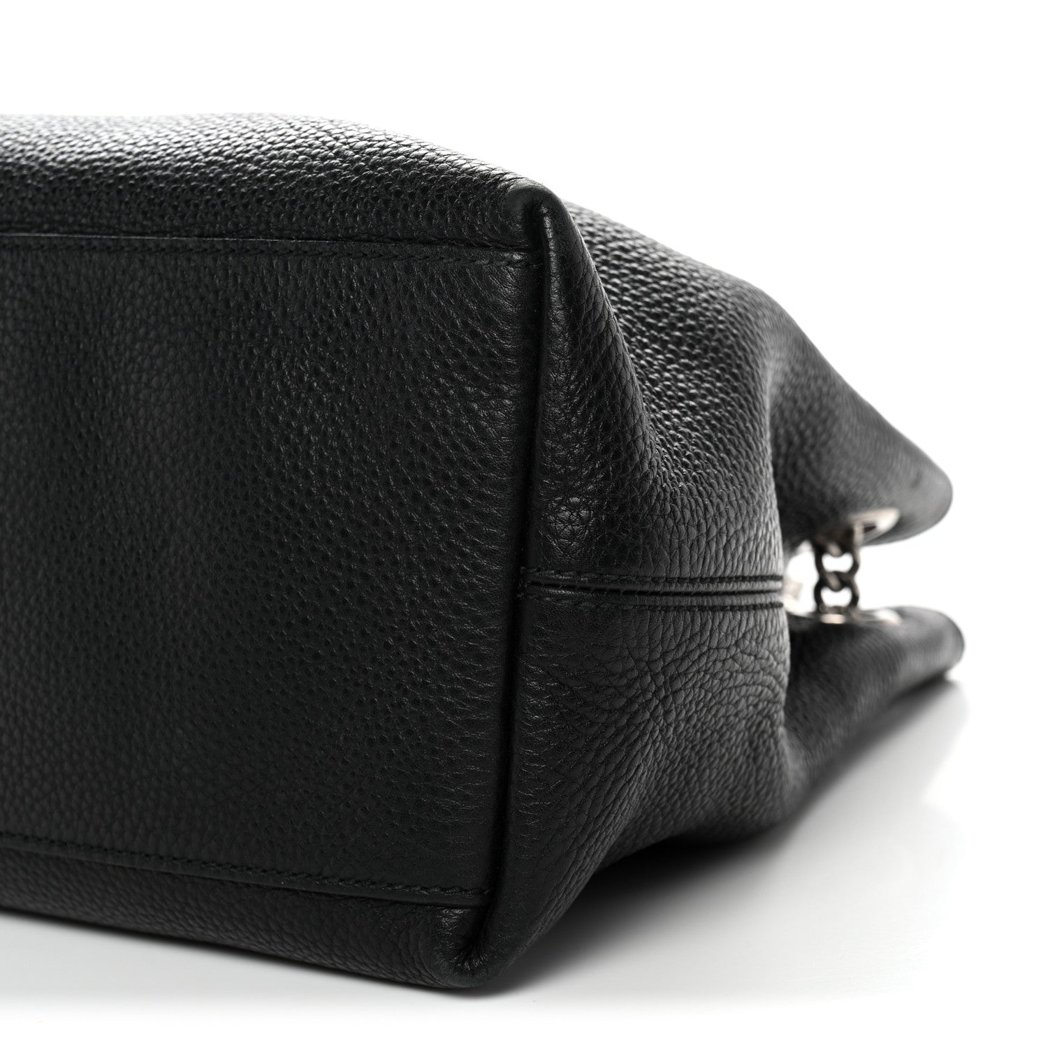 Pebbled Calfskin Studded Medium Soho Chain Shoulder Bag Black