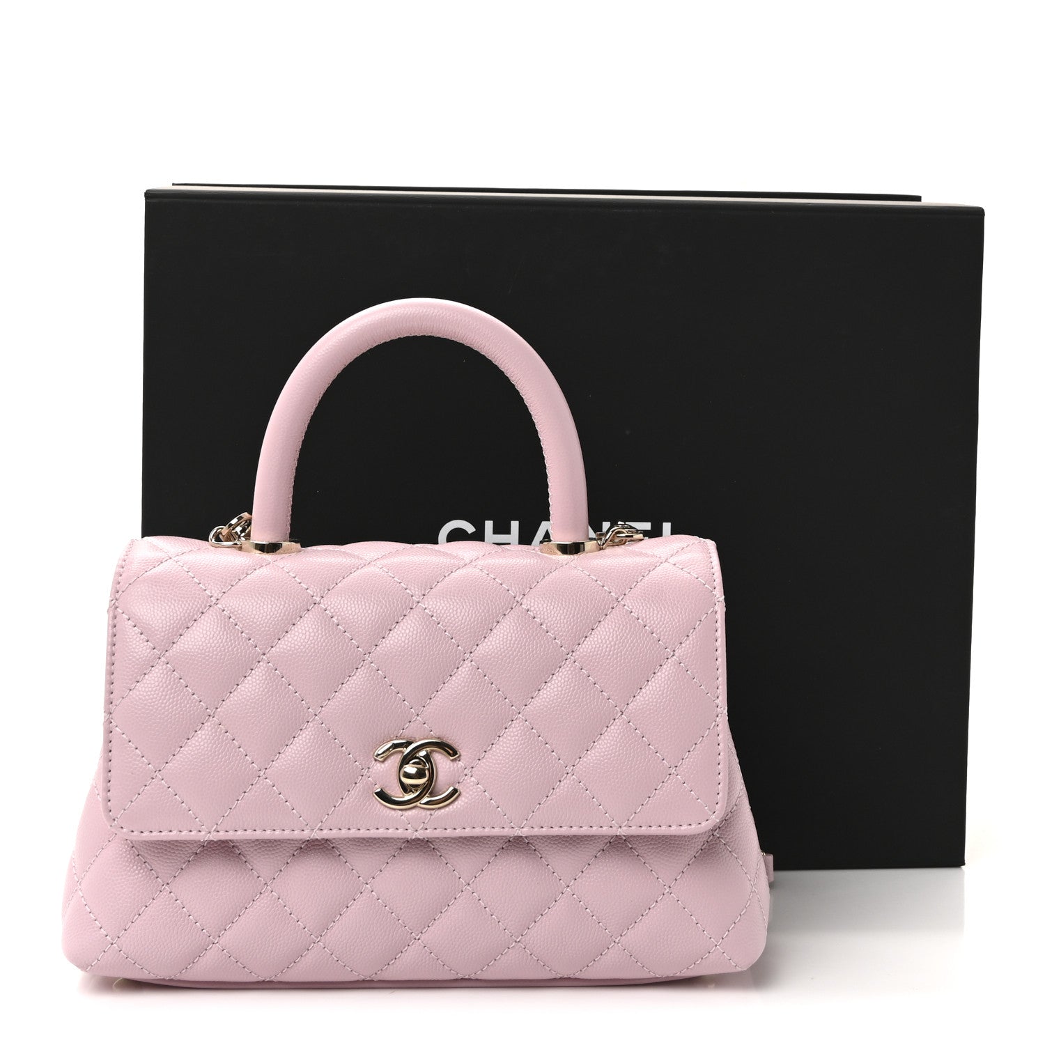 Caviar Quilted Mini Coco Handle Flap Light Pink