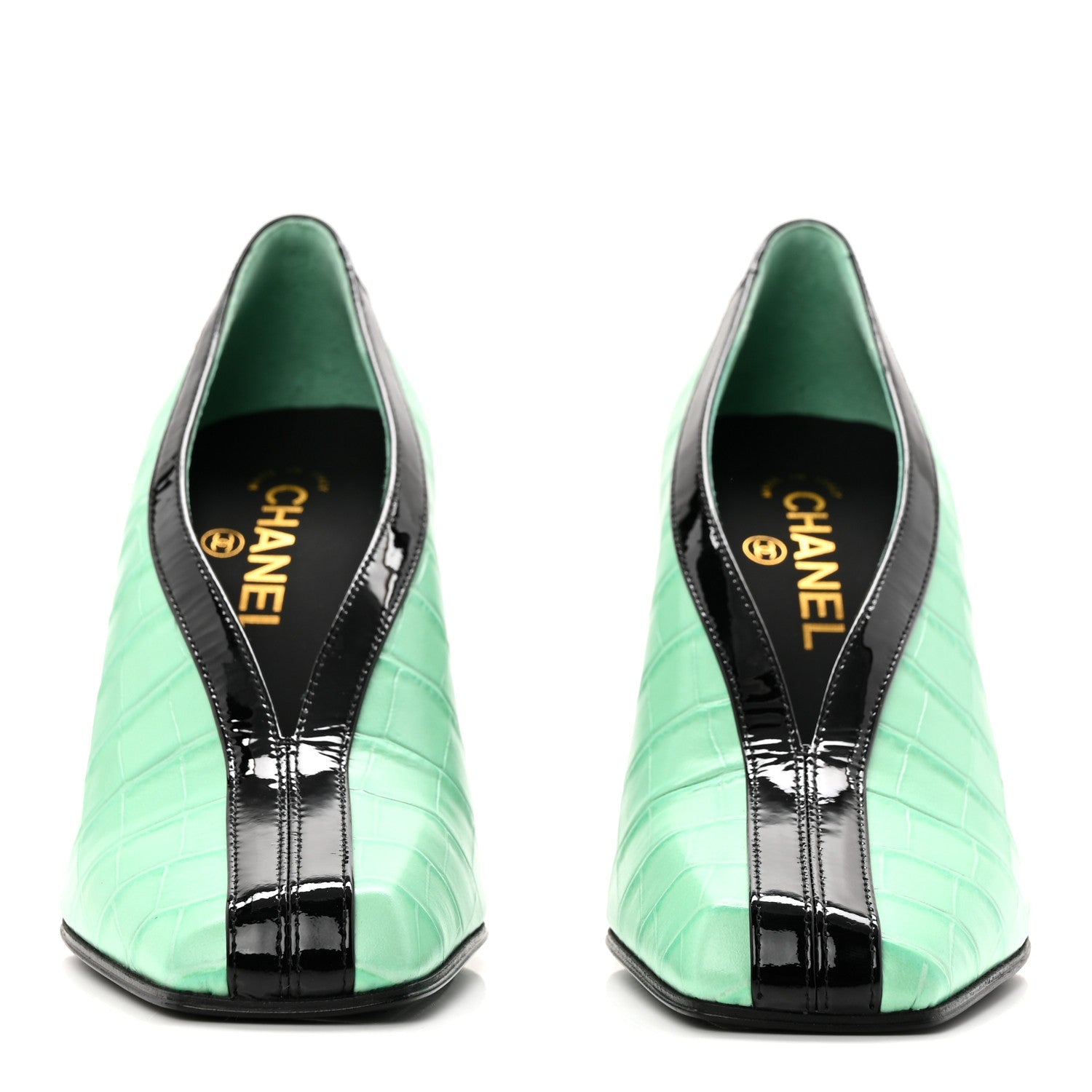 Crocodile Embossed Patent Calfskin Pumps 39 Green Black