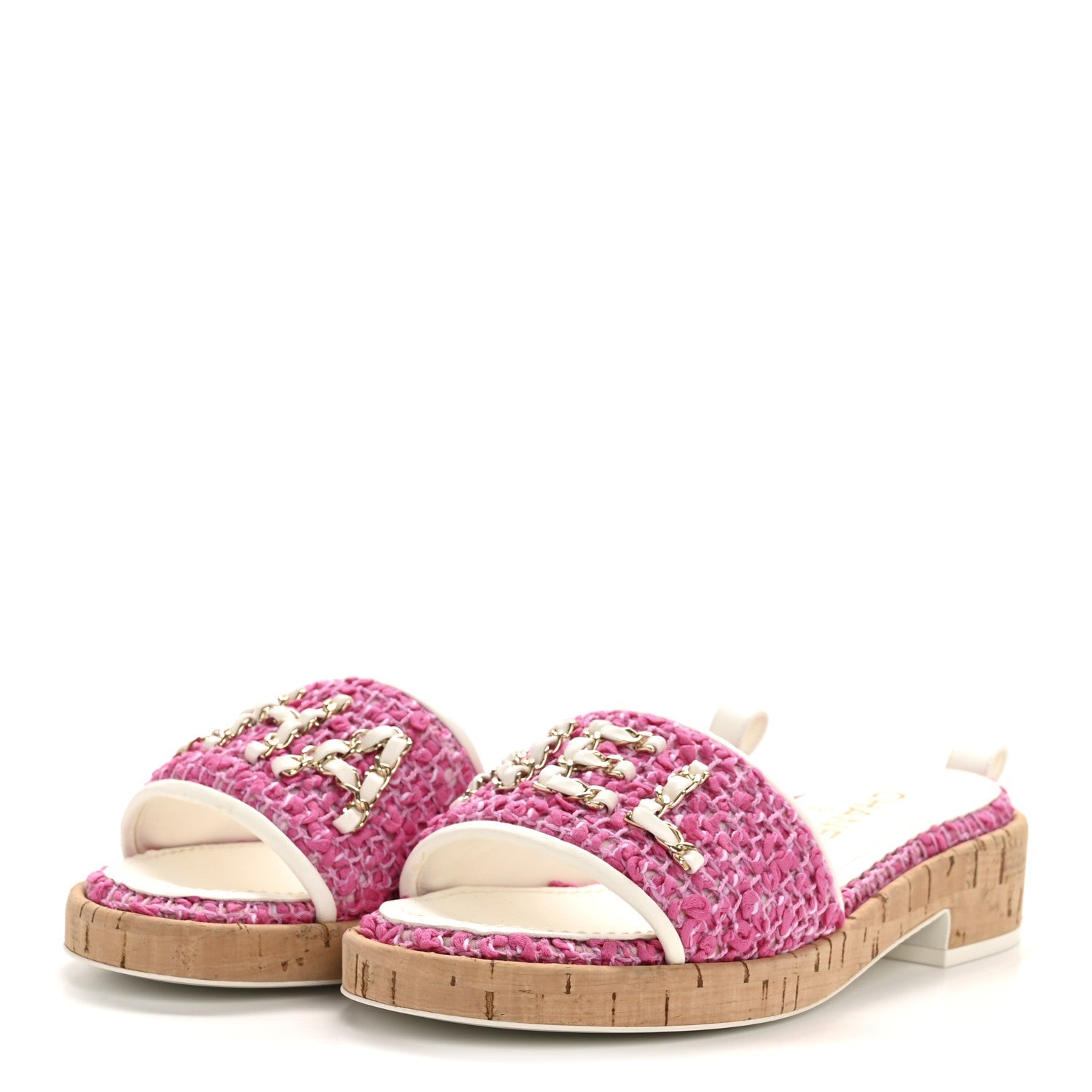 Tweed Cork Mule Sandal 36 Pink White