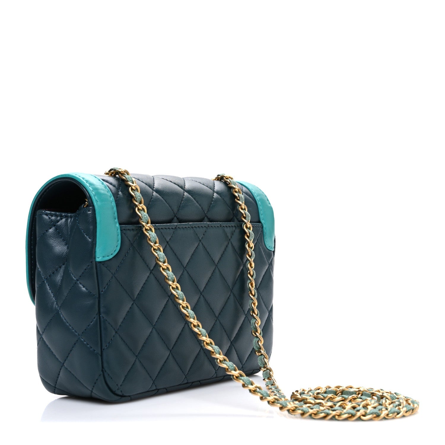 Lambskin Quilted Mini Two Tone Day Flap Navy Turquoise