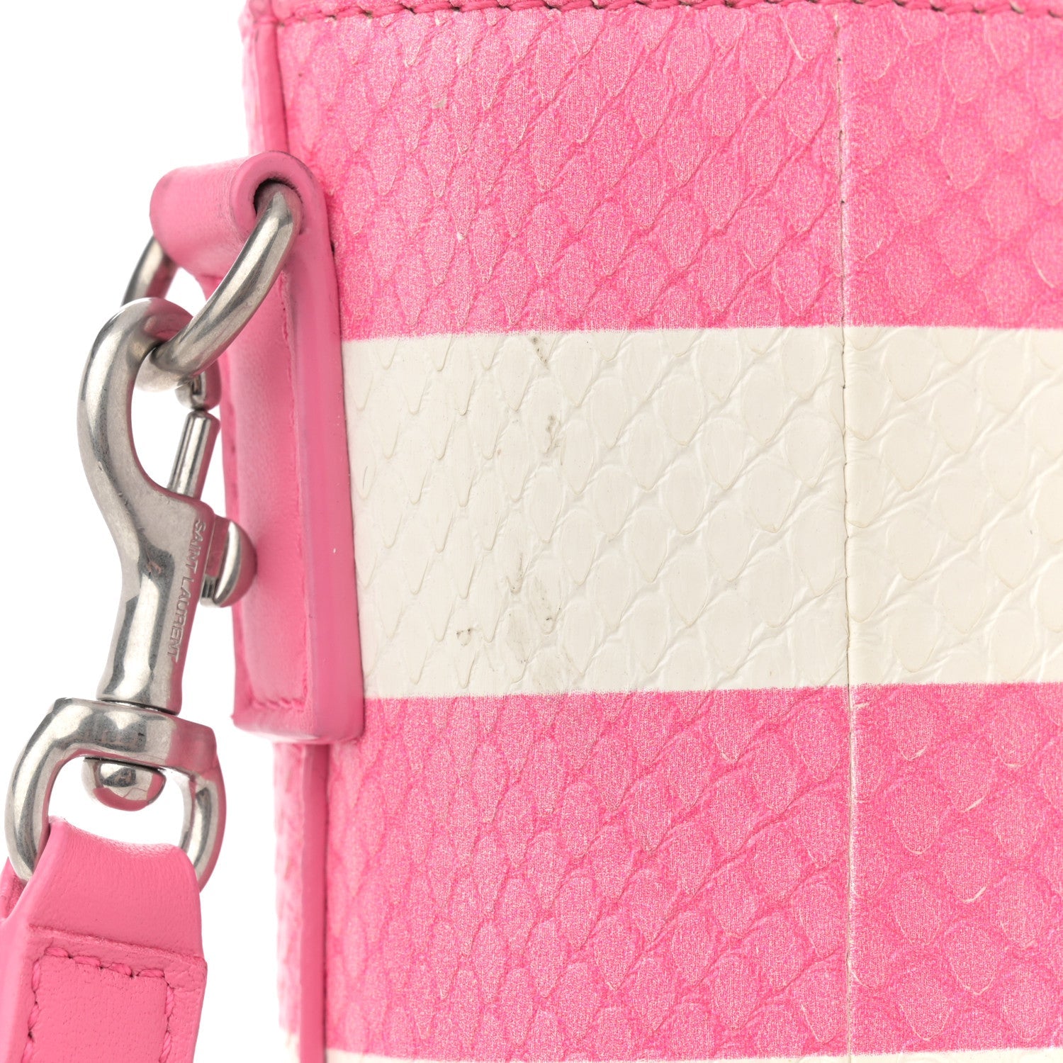 Snakeskin Embossed Stripe Toy Shopping Tote White Pink