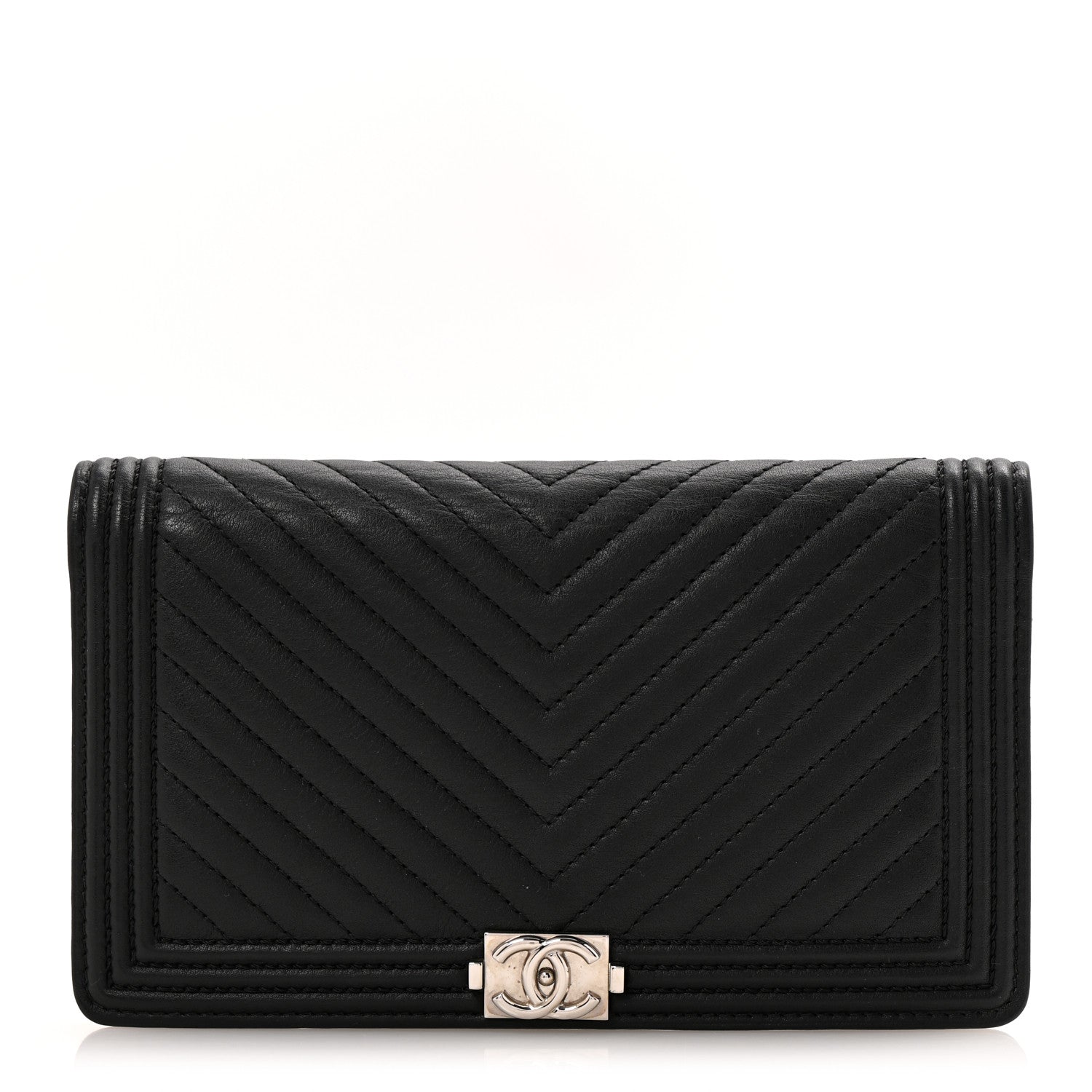 Calfskin Chevron Quilted Boy Yen Wallet Black