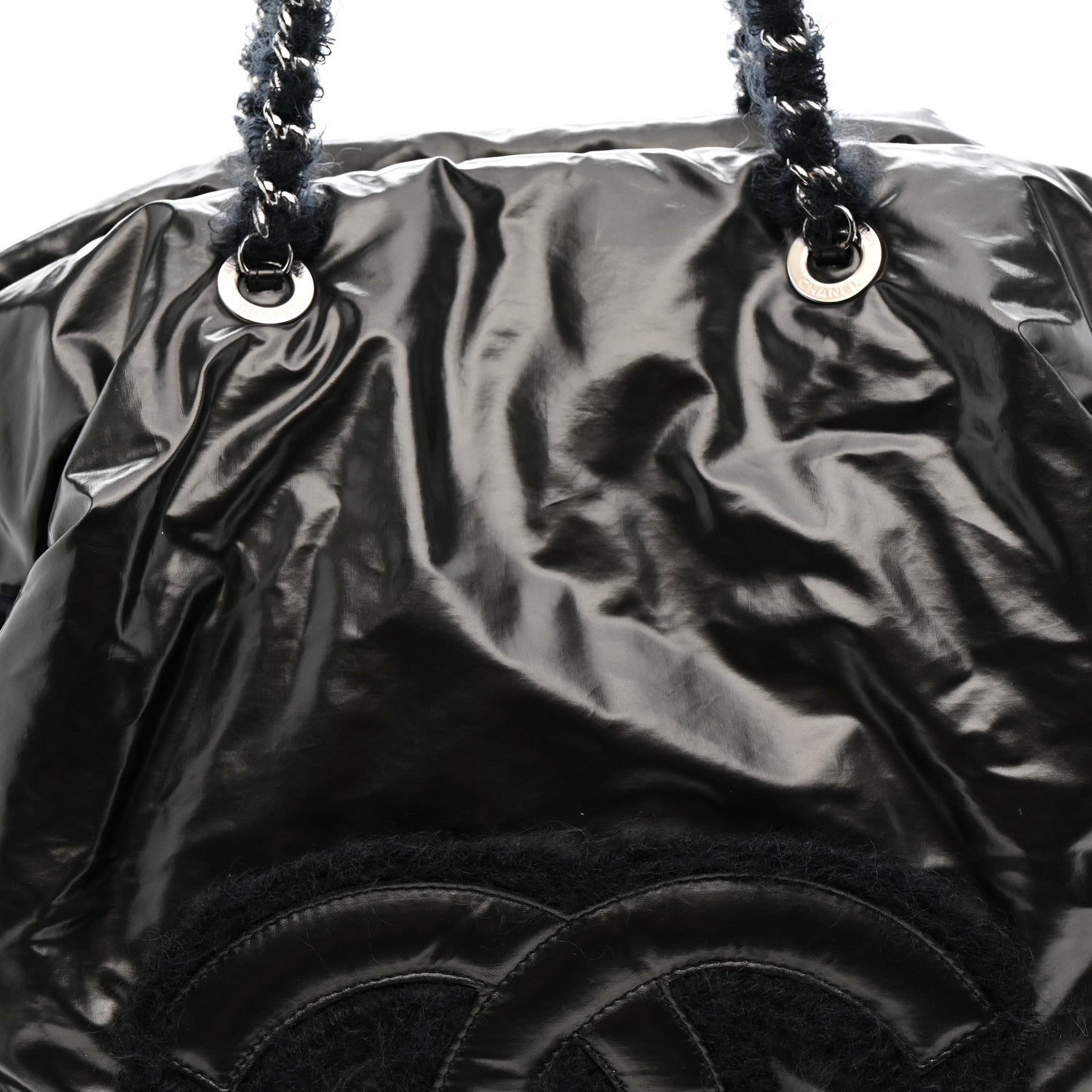 Vinyl Mohair Trimmed CC Bonbons Tote Black